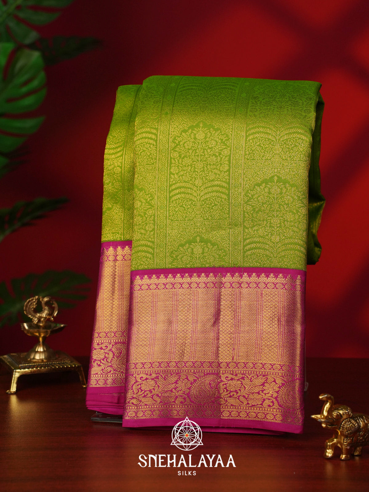Lime Green Kanjivaram Silk Saree