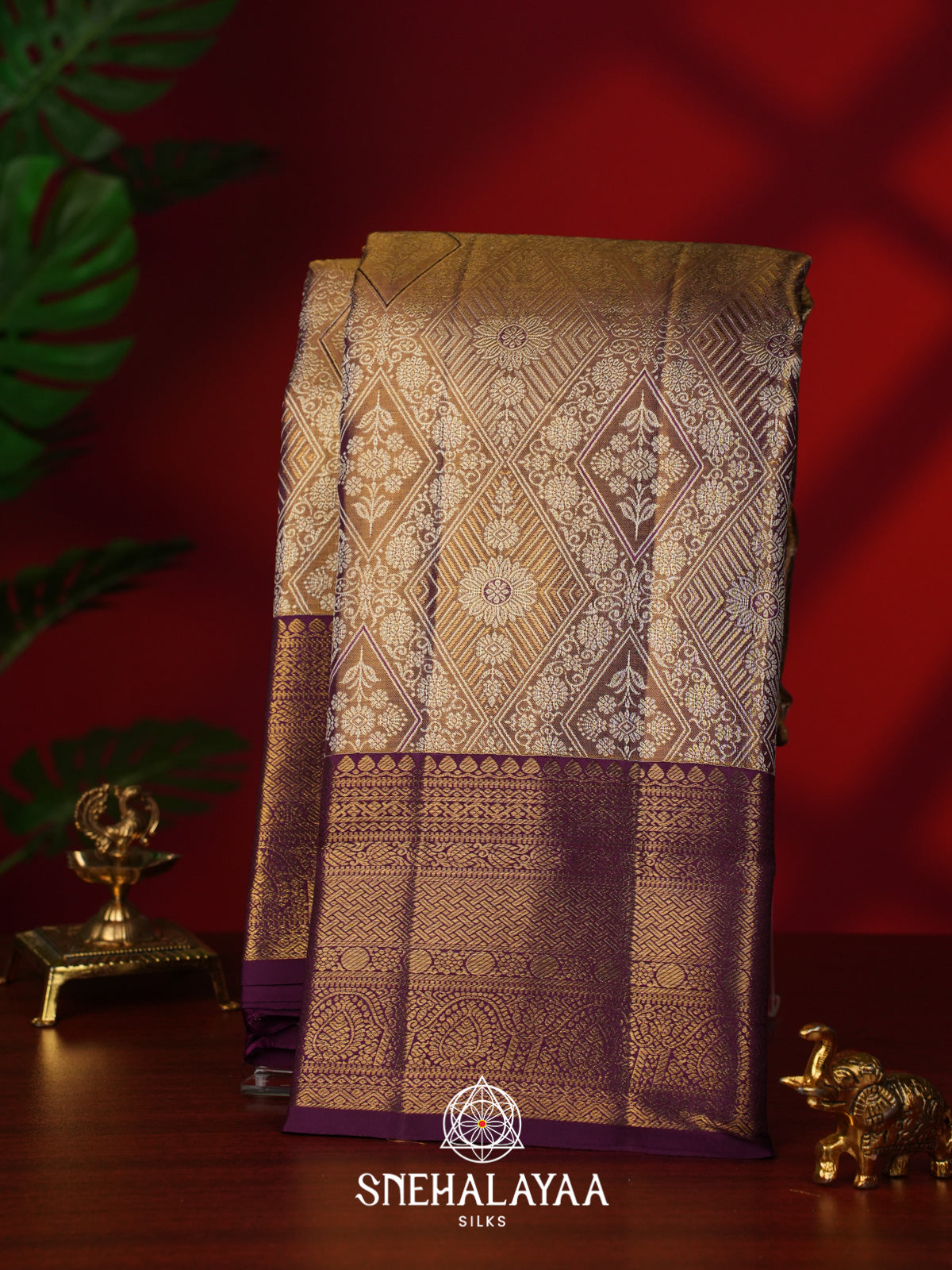 Beige Gold Kanjivaram Silk Saree