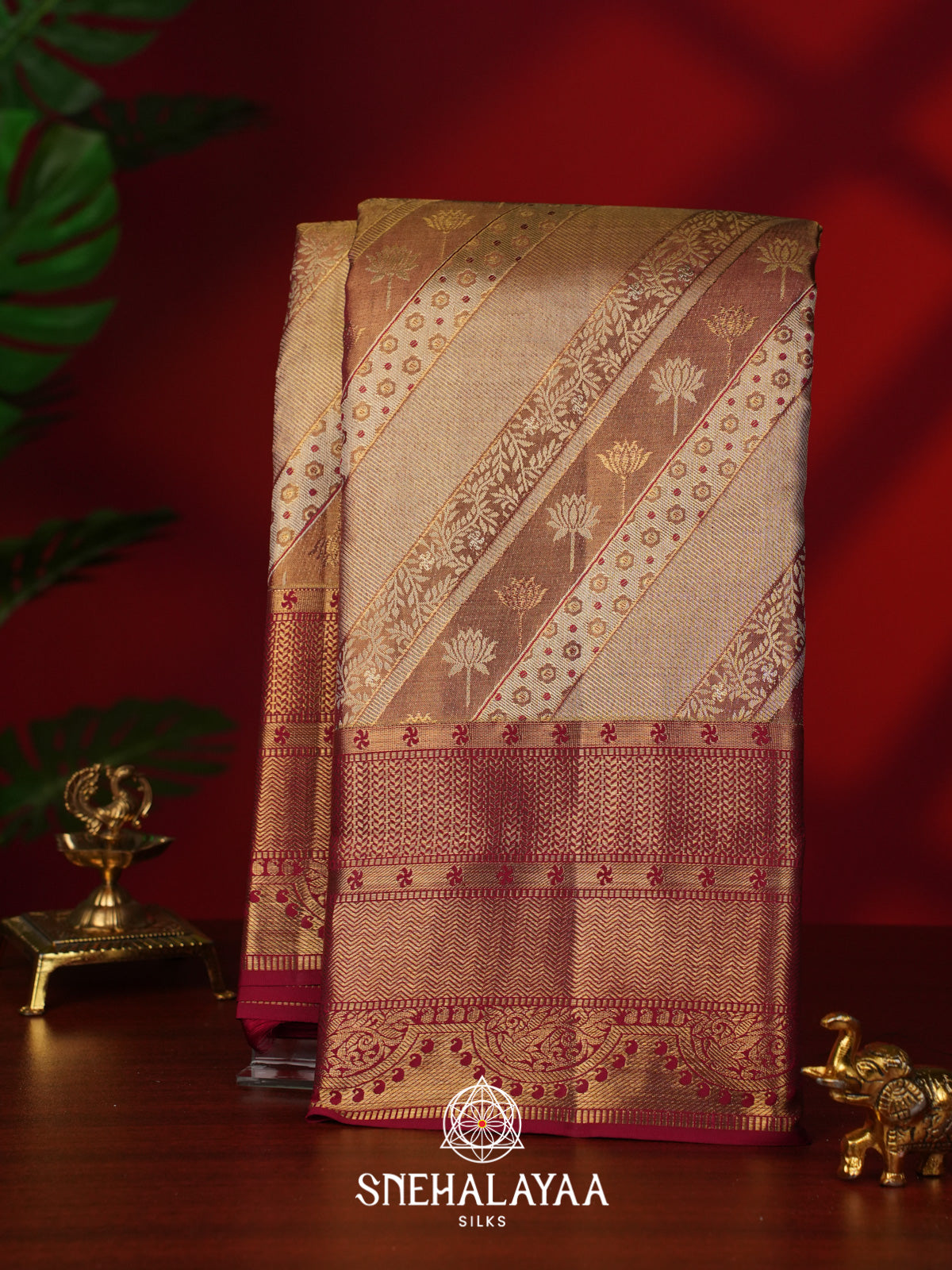 Beige Gold Kanjivaram Silk Saree
