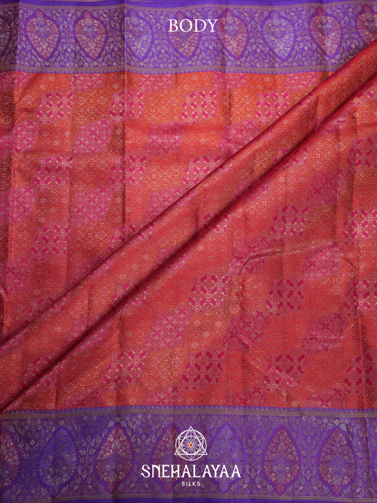 Coral Red Kanjivaram Silk Saree