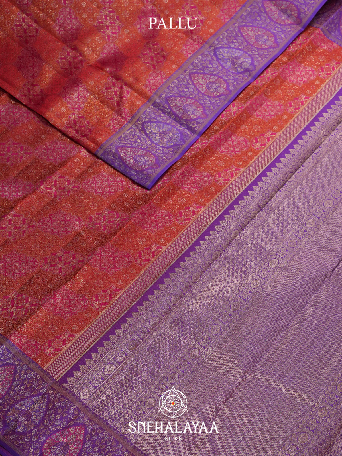 Coral Red Kanjivaram Silk Saree