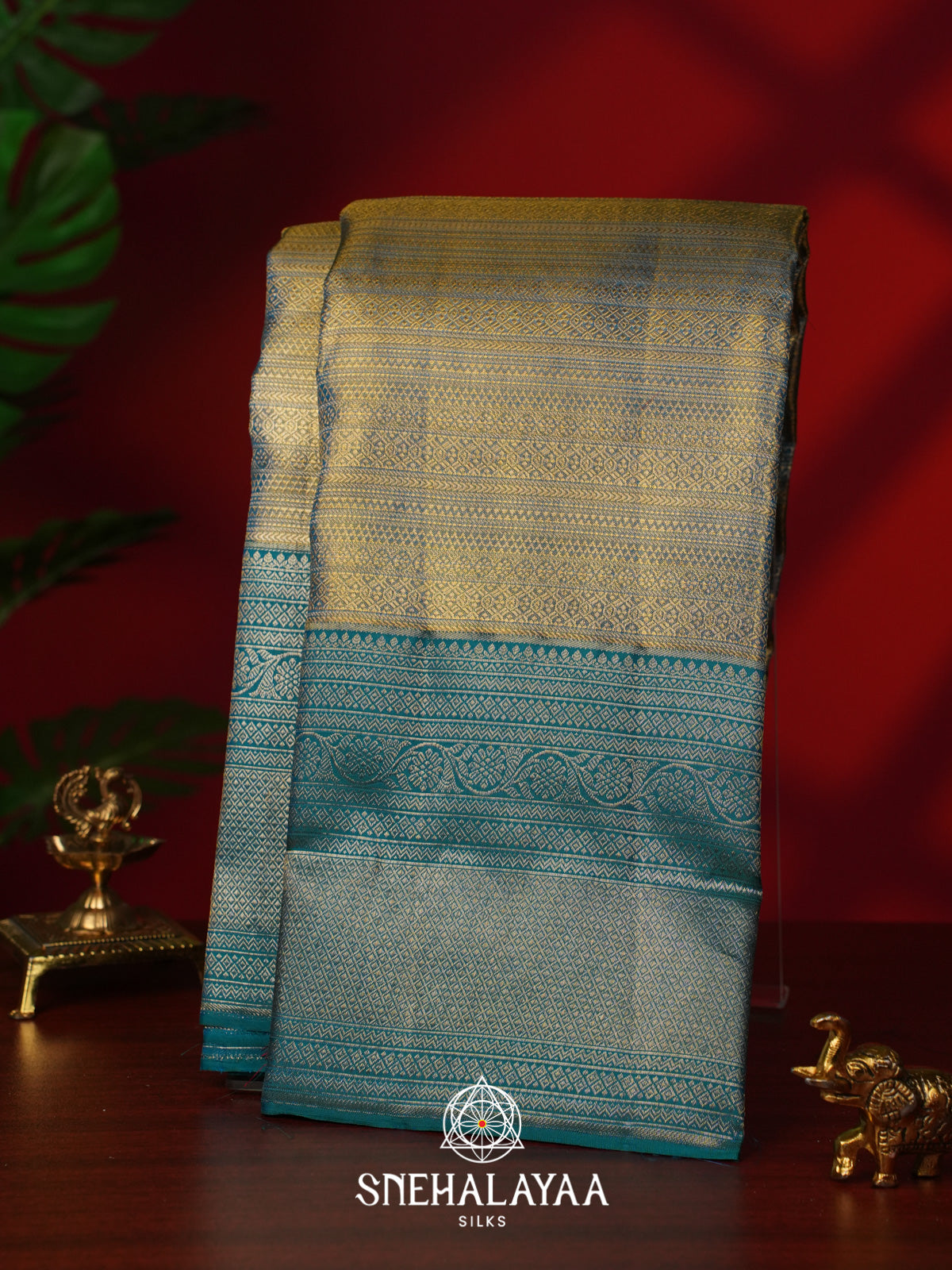 Teal Blue Kanjivaram Silk Saree