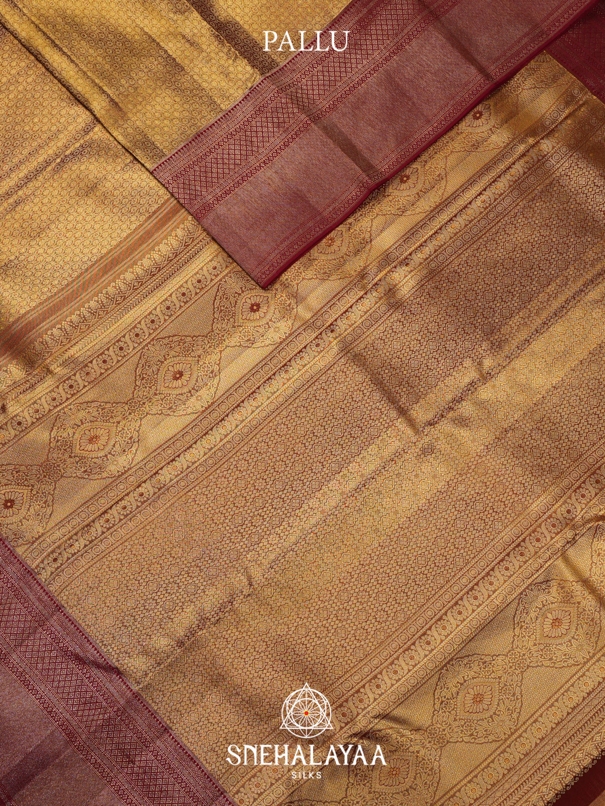 Golden Yellow Kanjivaram Silk Saree