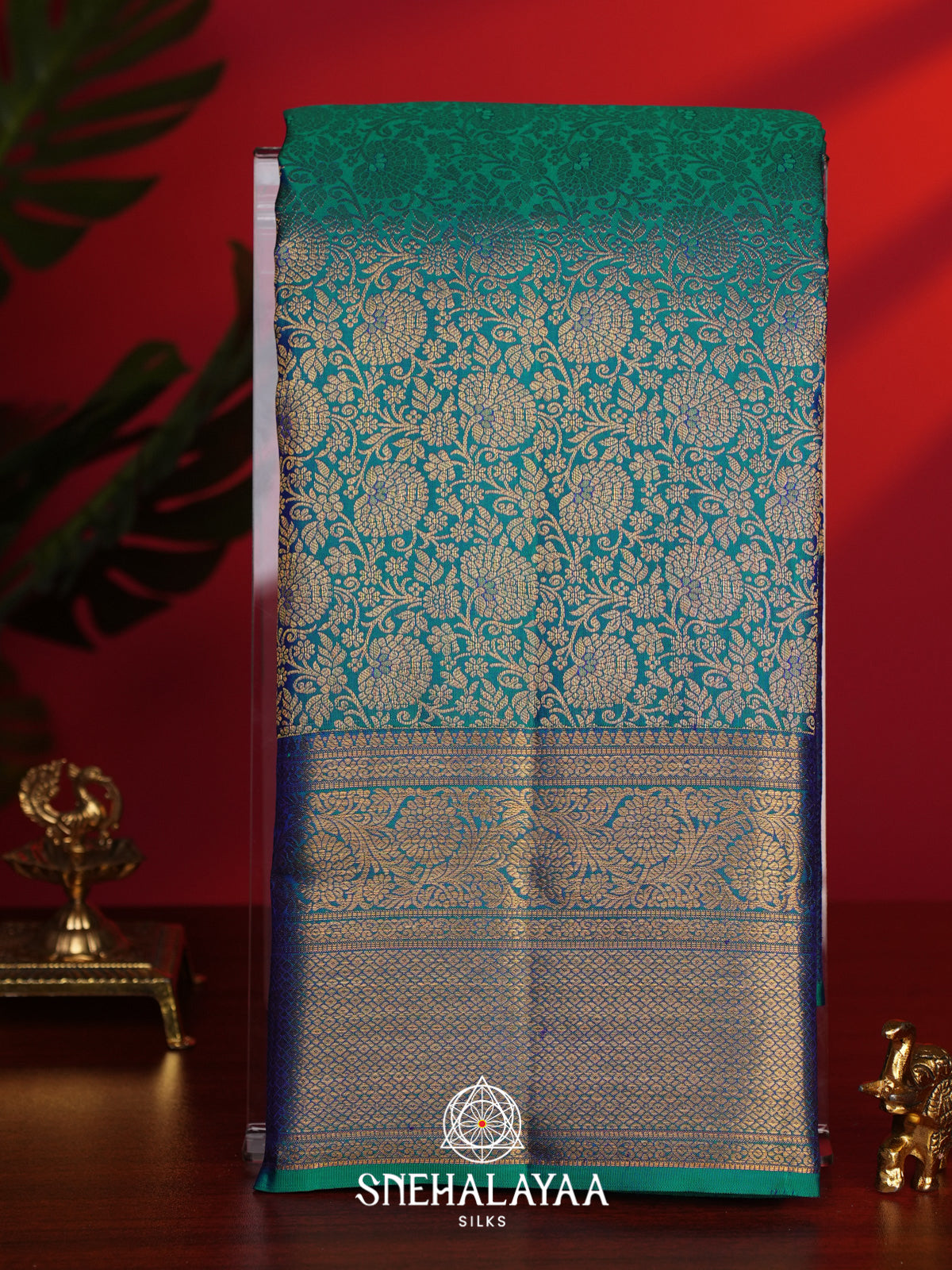 Teal Blue Kanjivaram Silk Saree