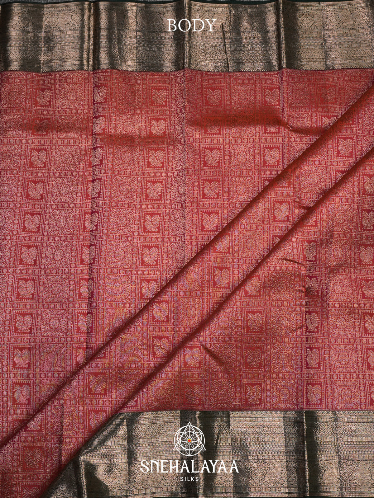 Coral Red Kanjivaram Silk Saree