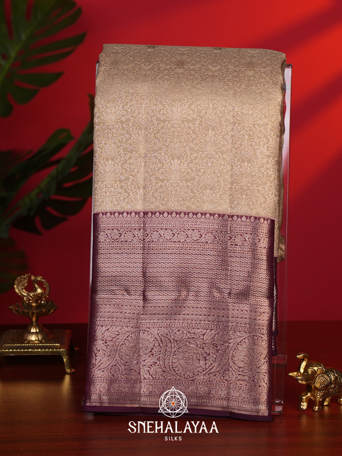 Beige Gold Kanjivaram Silk Saree