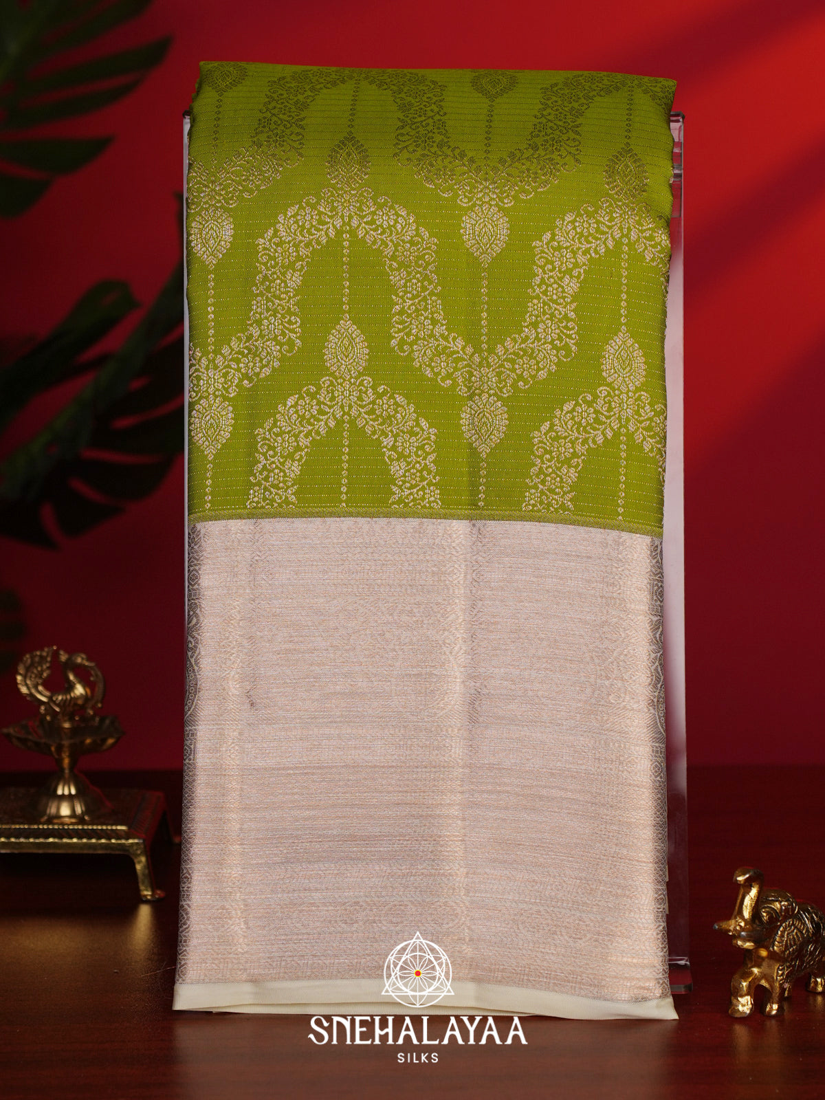 Lime Green Kanjivaram Silk Saree