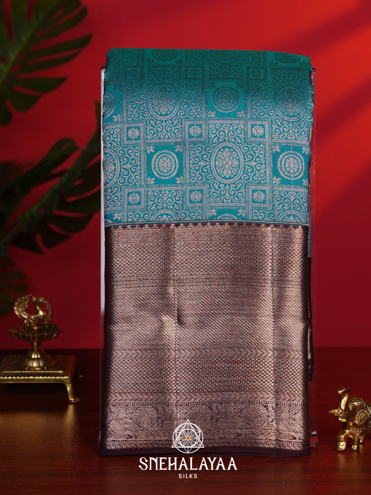 Teal Blue Kanjivaram Silk Saree