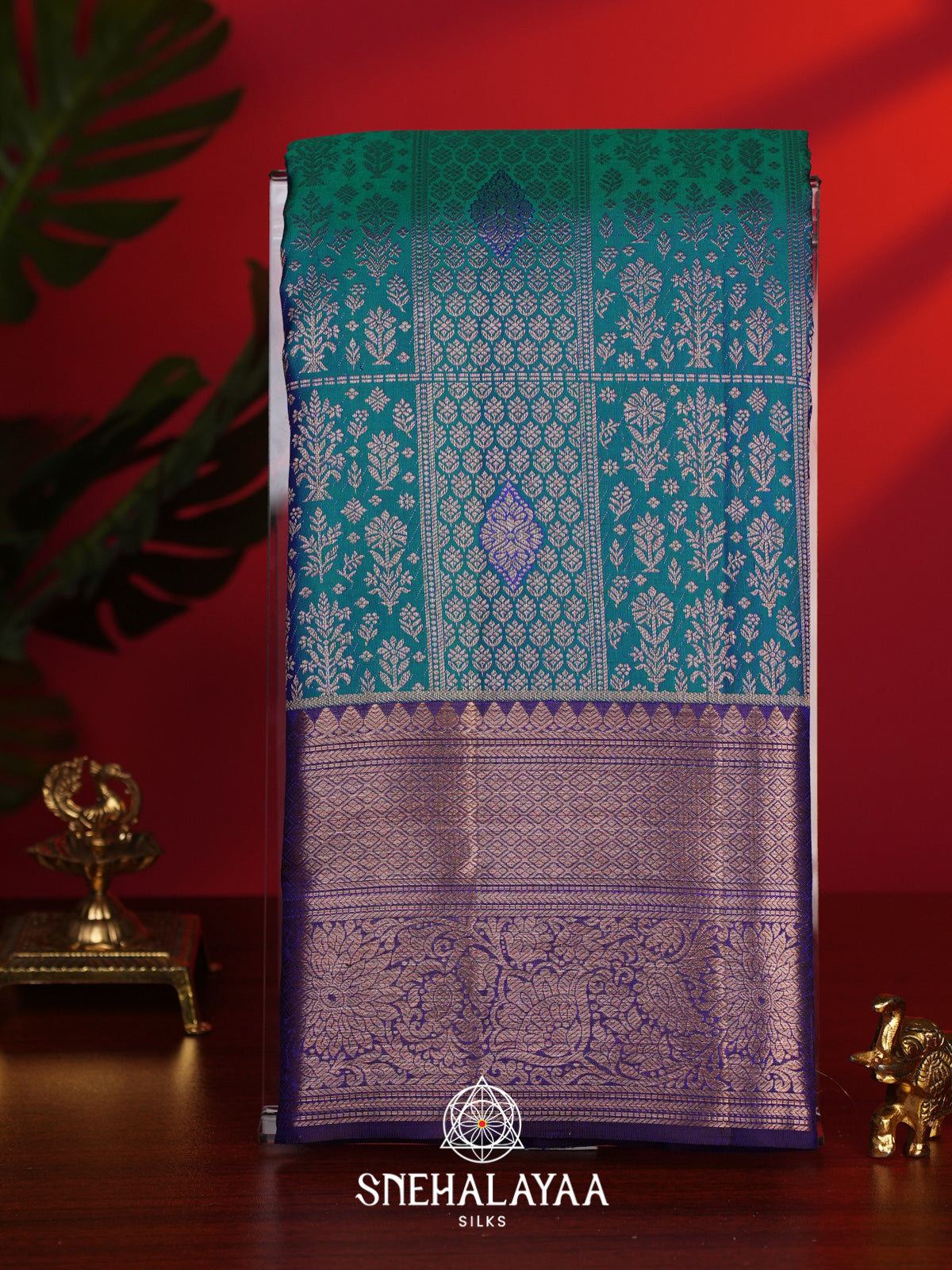 Peacock Blue Kanjivaram Silk Saree