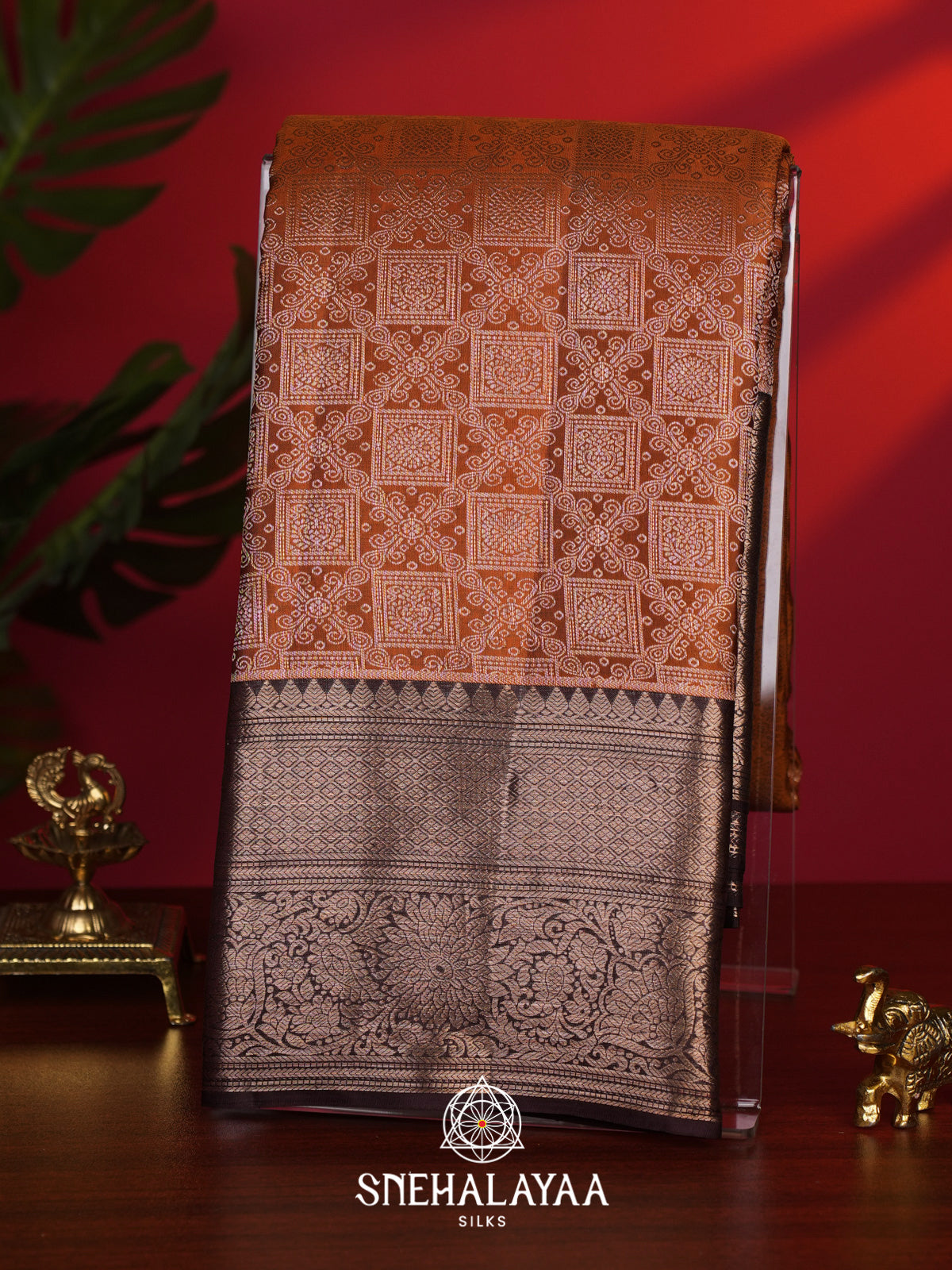 Burnt Orange Kanjivaram Silk Saree