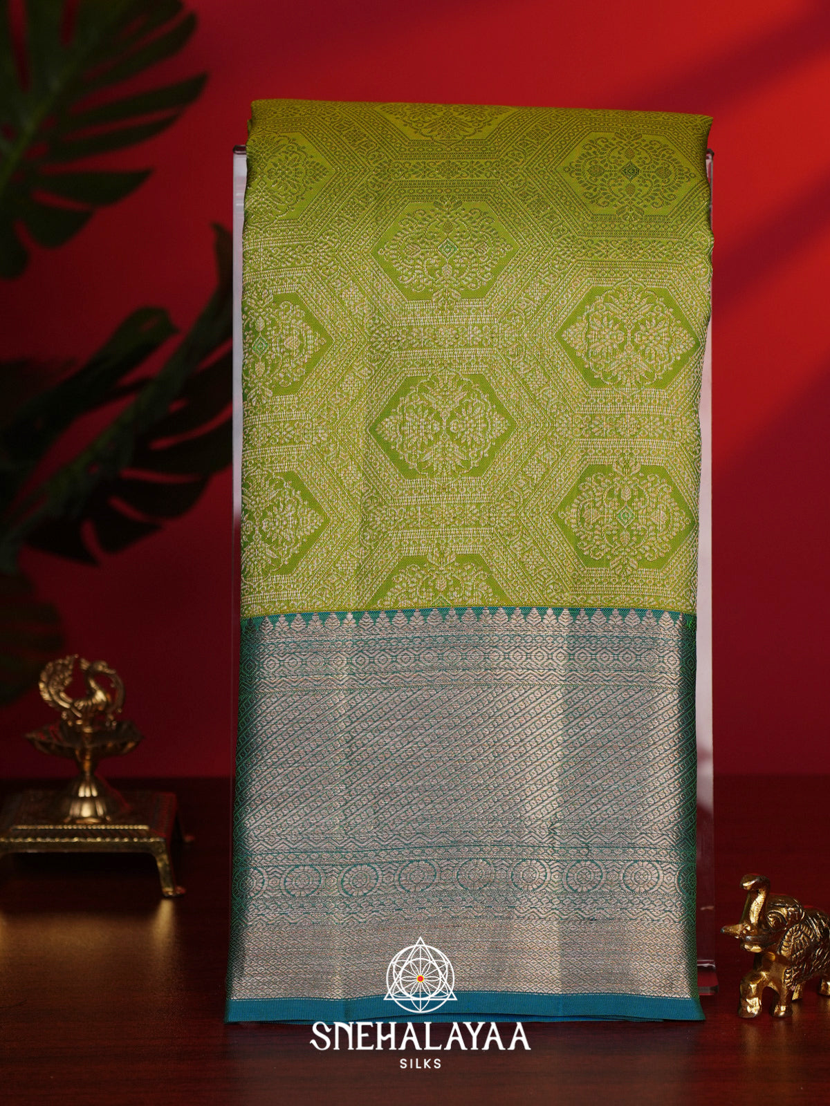 Lime Green Kanjivaram Silk Saree