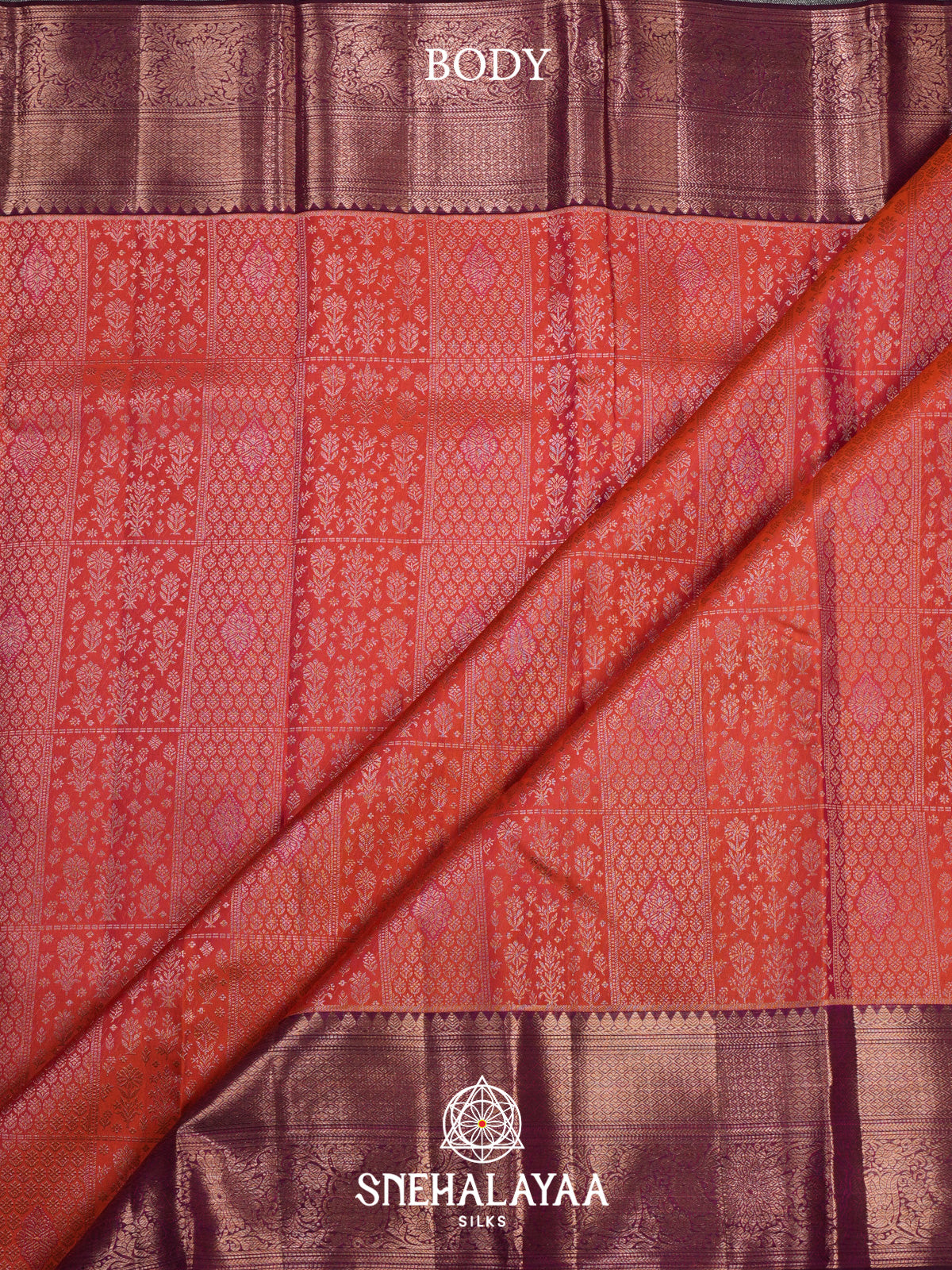 Coral Orange Kanjivaram Silk Saree