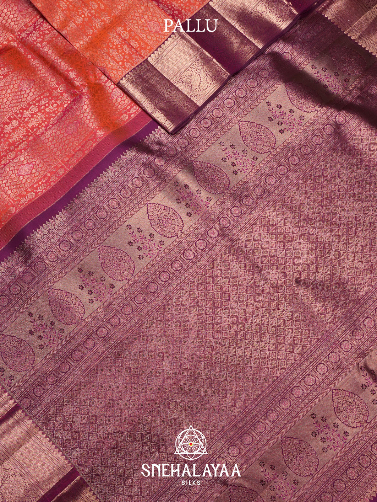 Coral Orange Kanjivaram Silk Saree