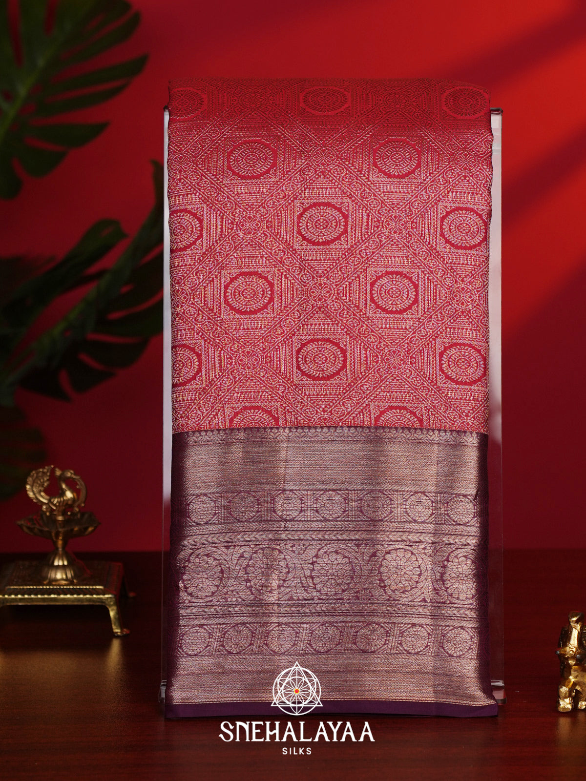 Rust Orange Kanjivaram Silk Saree