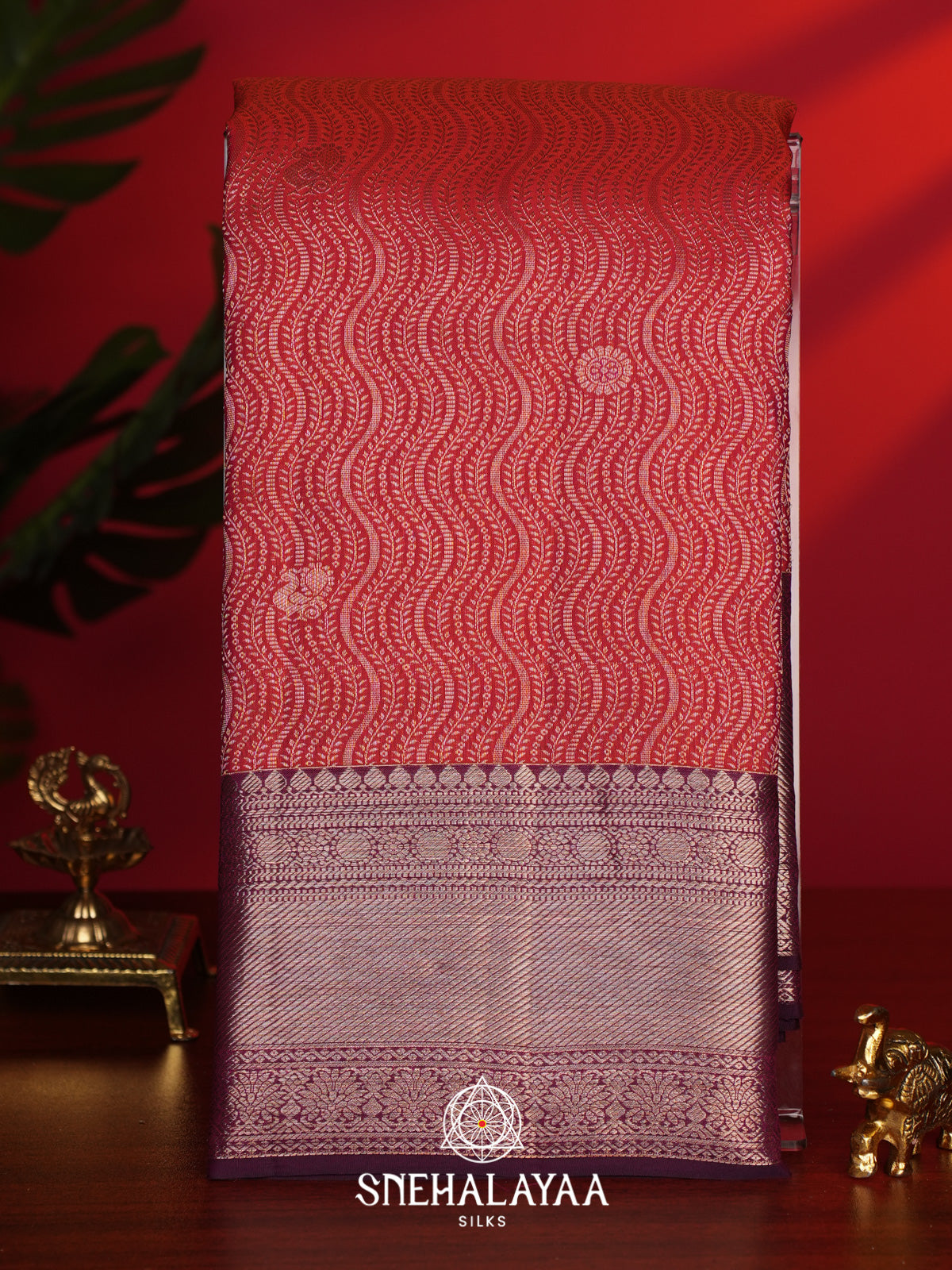 Rust Orange Kanjivaram Silk Saree