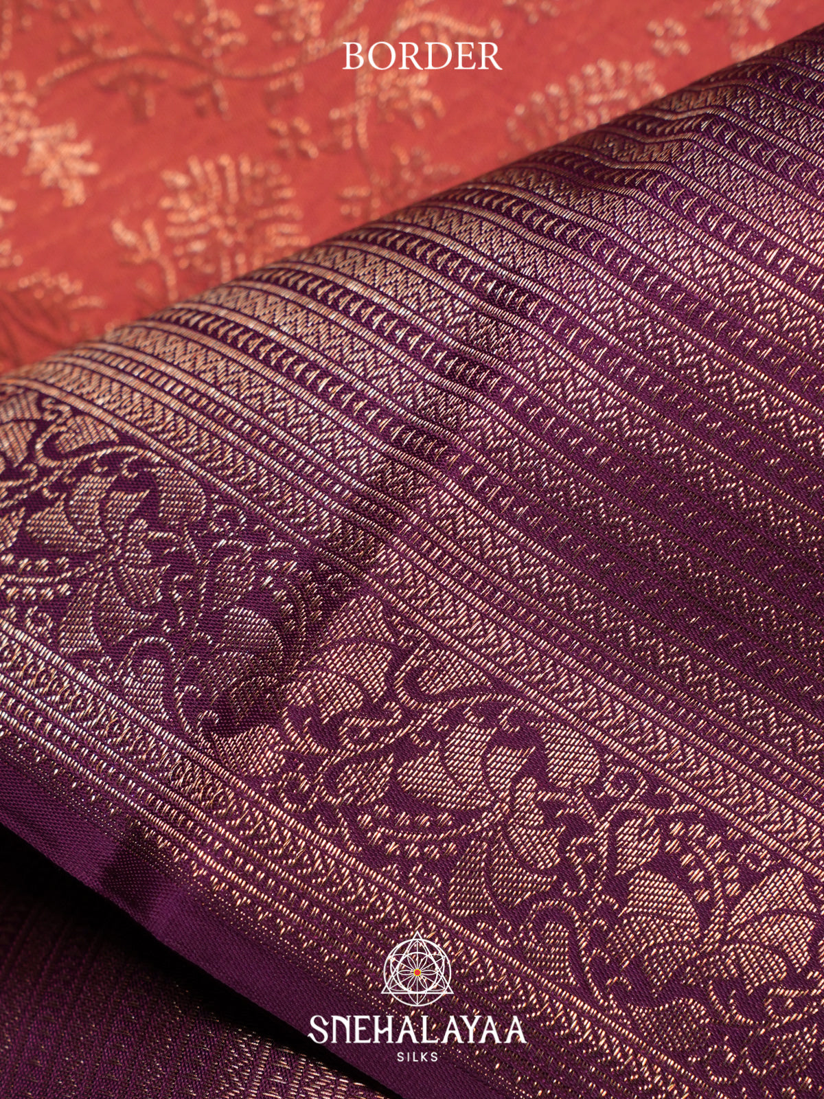 Coral Peach Kanjivaram Silk Saree