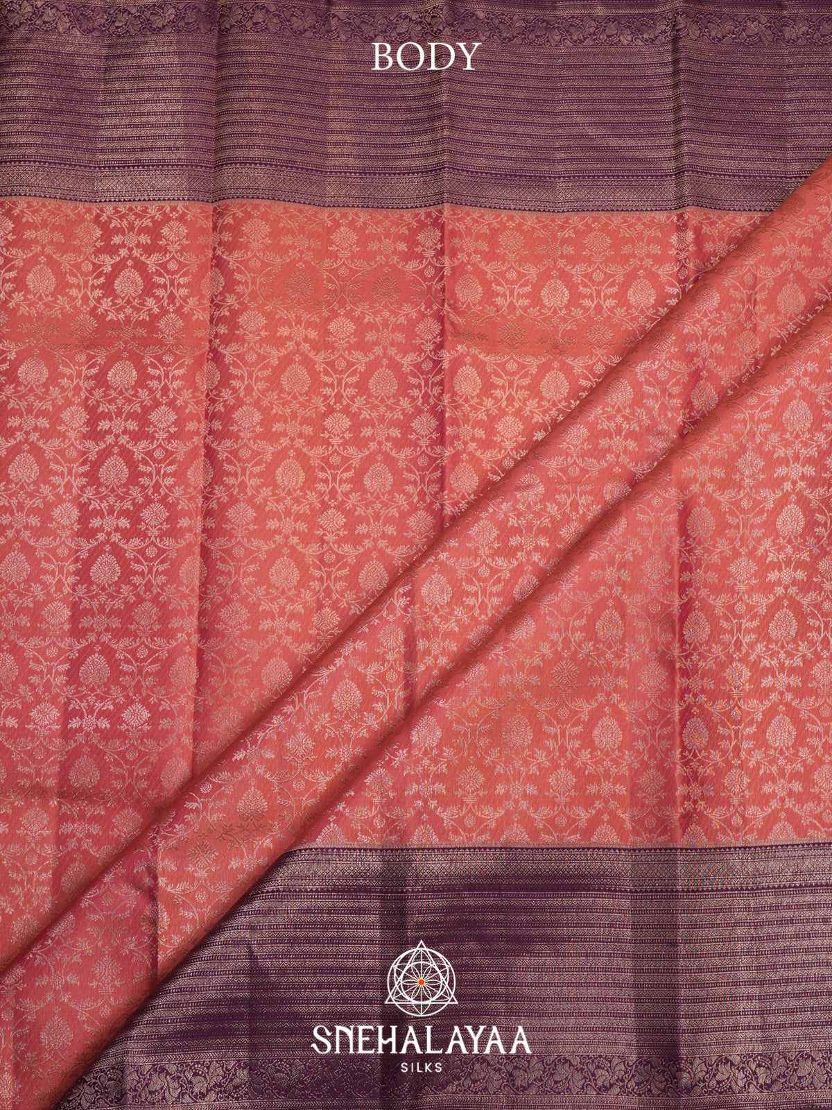 Coral Peach Kanjivaram Silk Saree