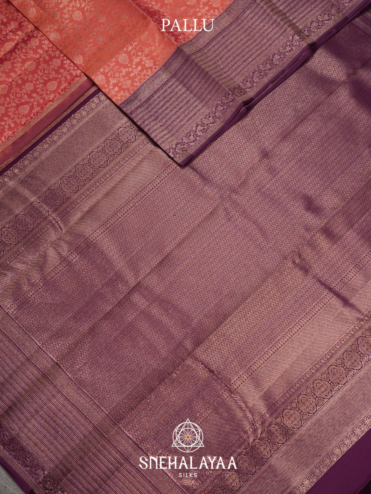 Coral Peach Kanjivaram Silk Saree