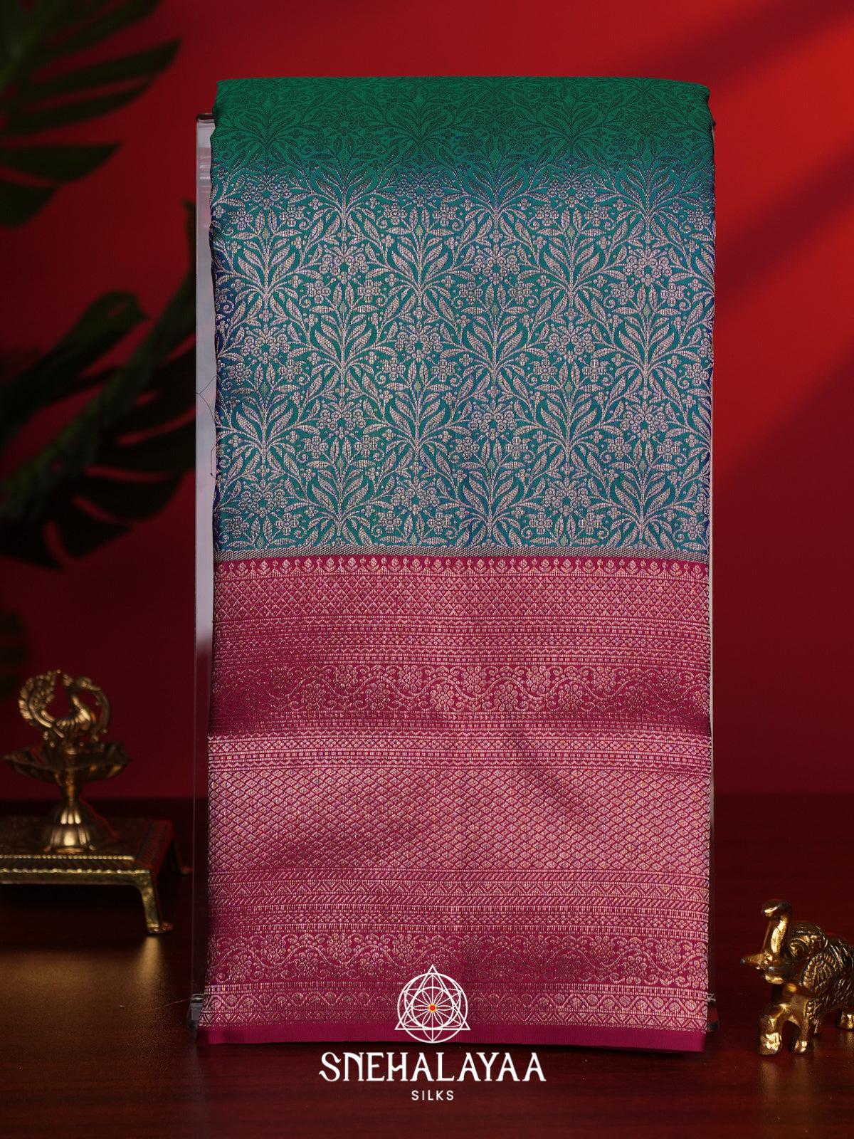 Teal Blue Kanjivaram Silk Saree