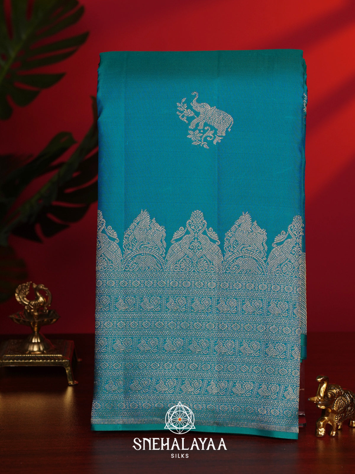 Peacock Blue Kanjivaram Silk Saree
