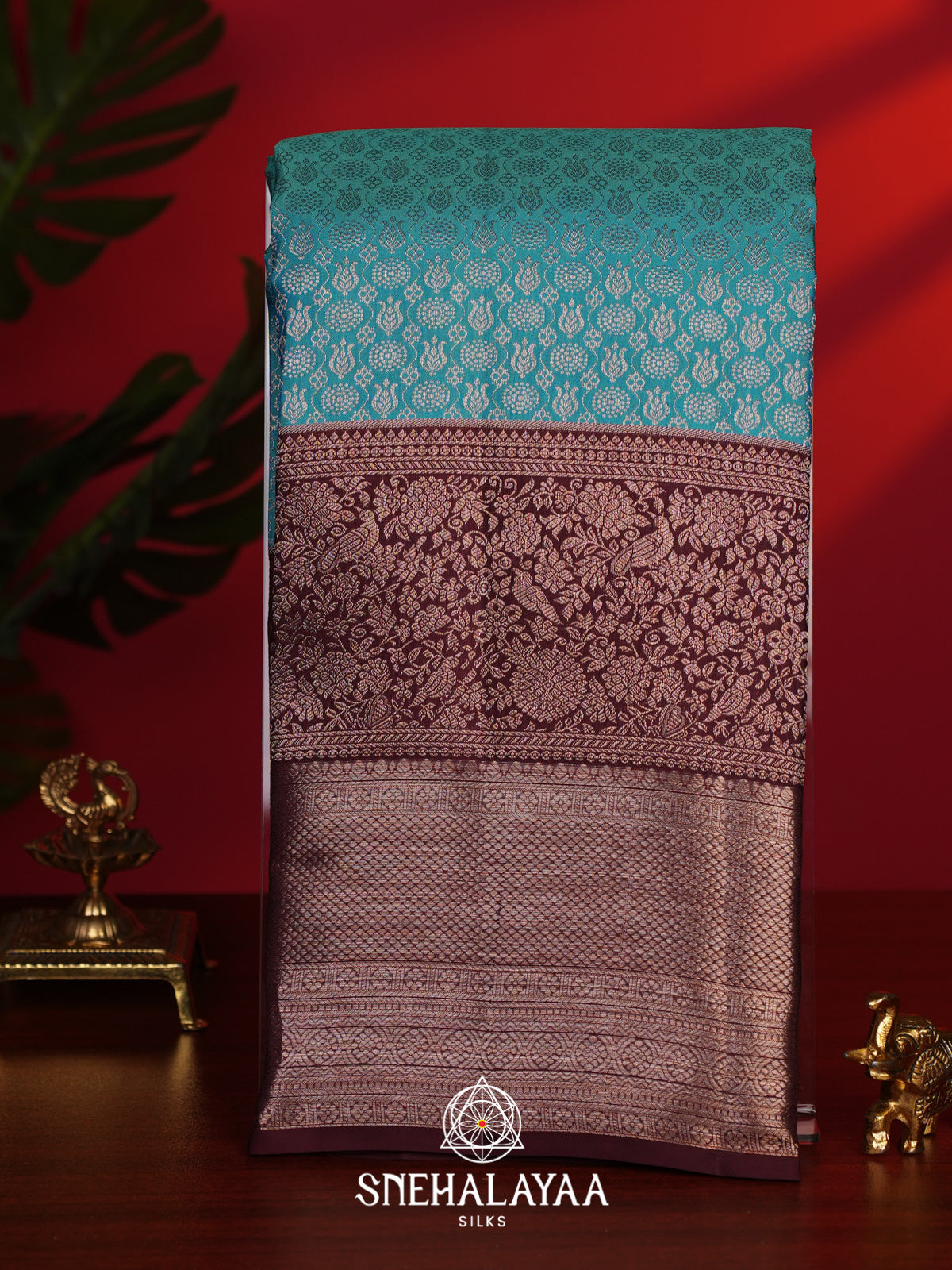 Teal Blue Kanjivaram Silk Saree
