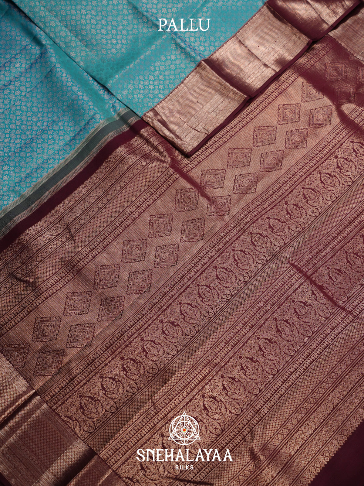 Teal Blue Kanjivaram Silk Saree