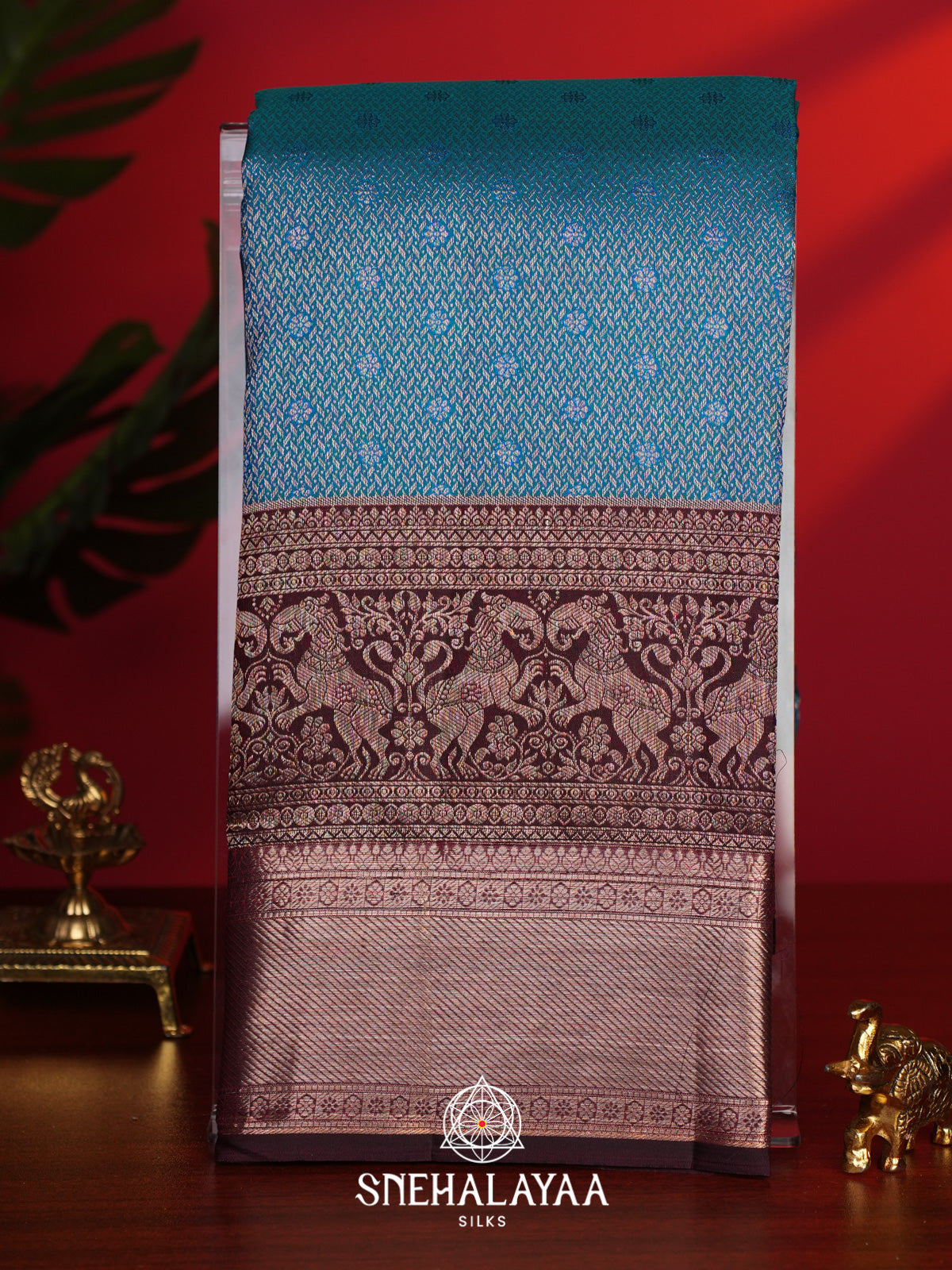 Peacock Blue Kanjivaram Silk Saree