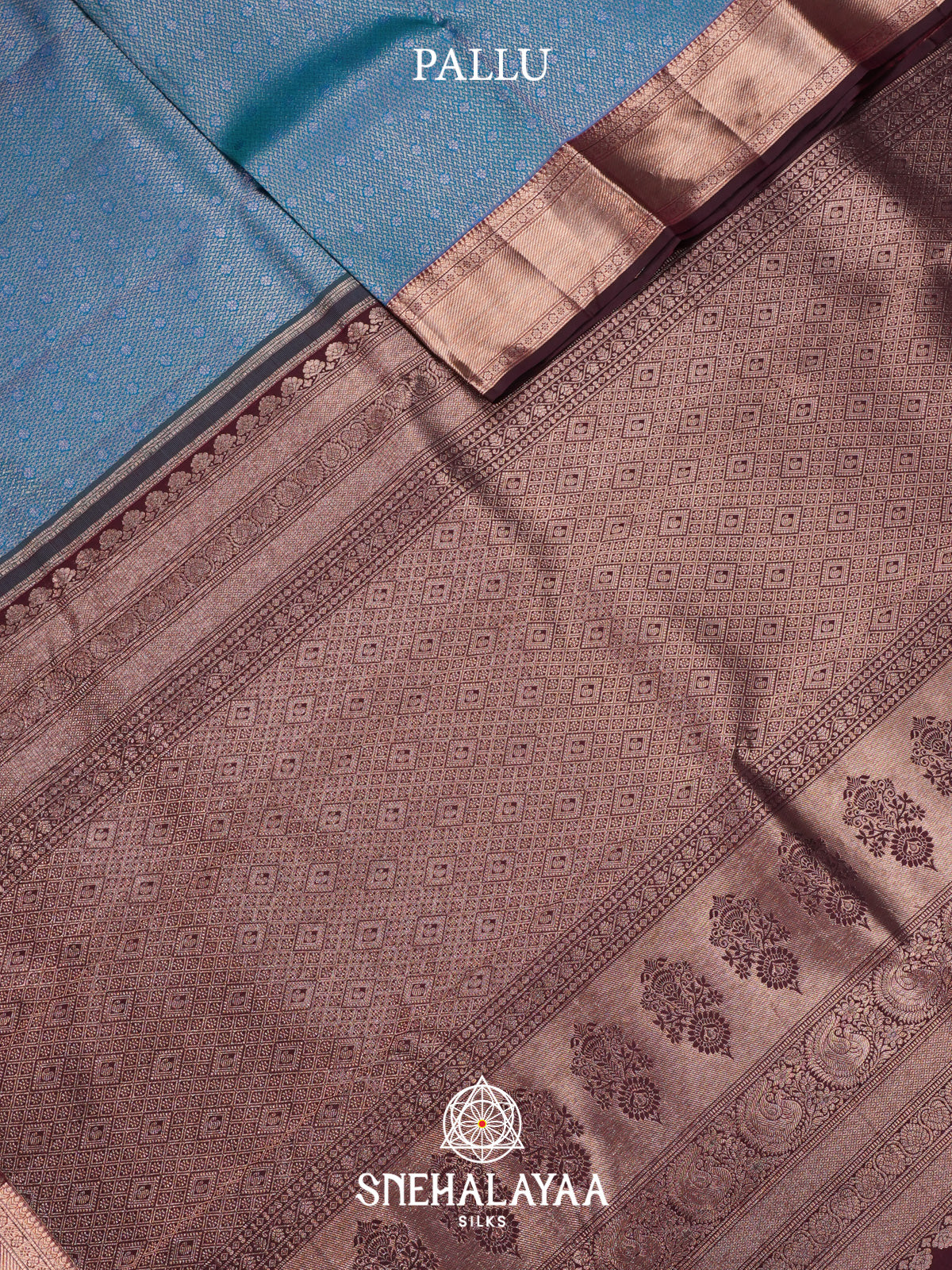 Peacock Blue Kanjivaram Silk Saree