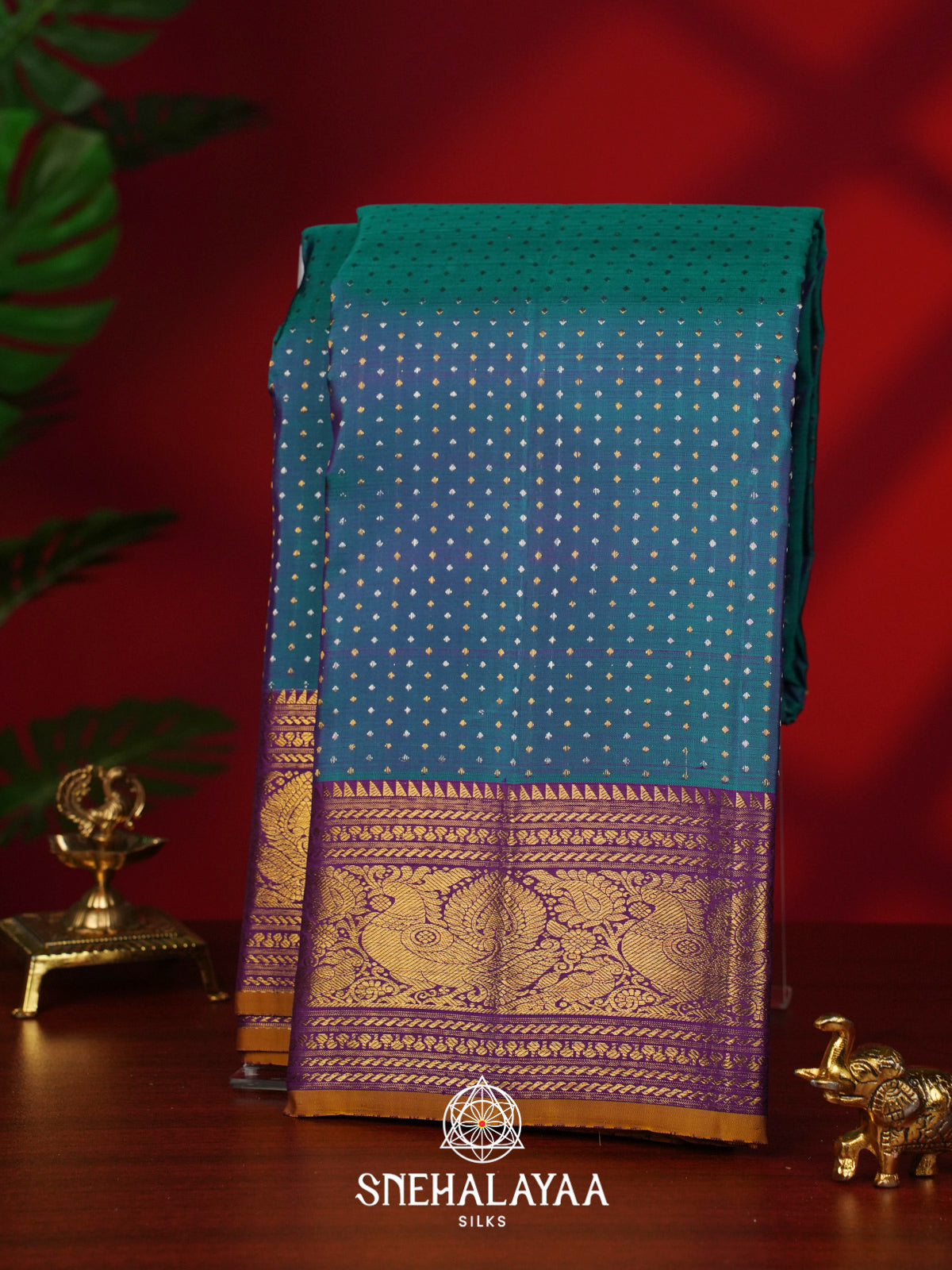 Teal Blue Kanjivaram Silk Saree