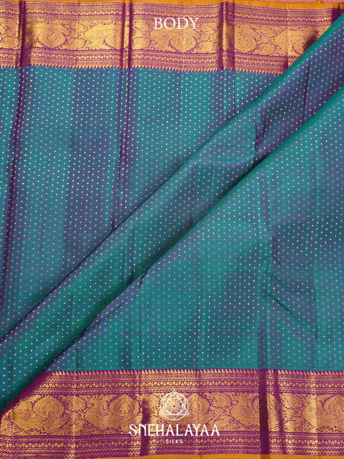 Teal Blue Kanjivaram Silk Saree