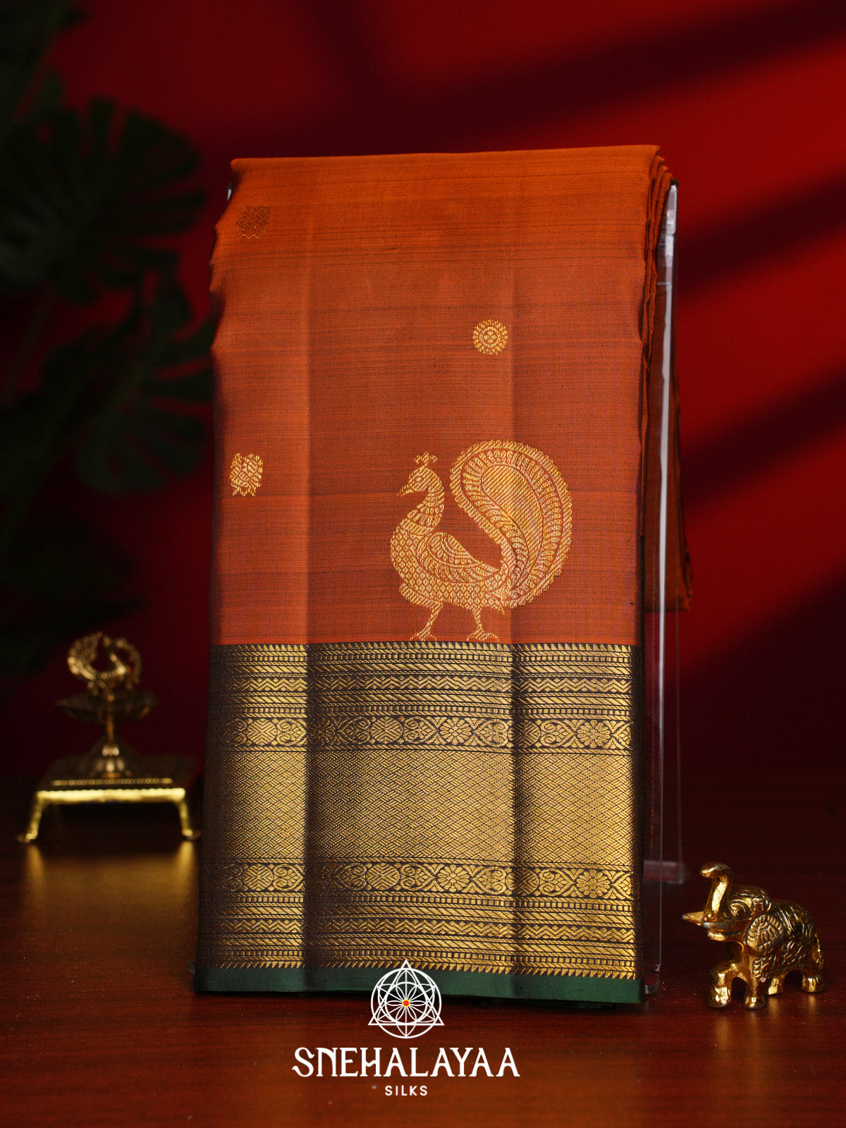 Burnt Orange Kanjivaram Silk Saree