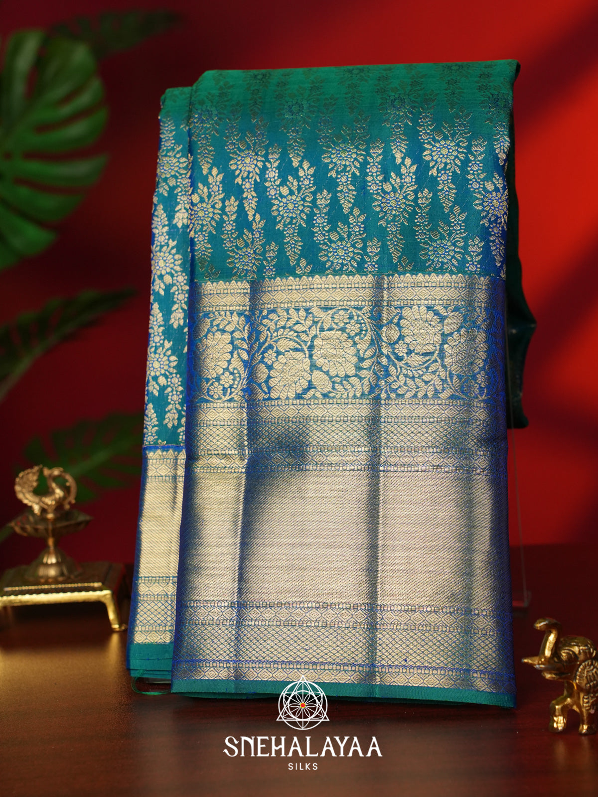 Teal Blue Kanjivaram Silk Saree