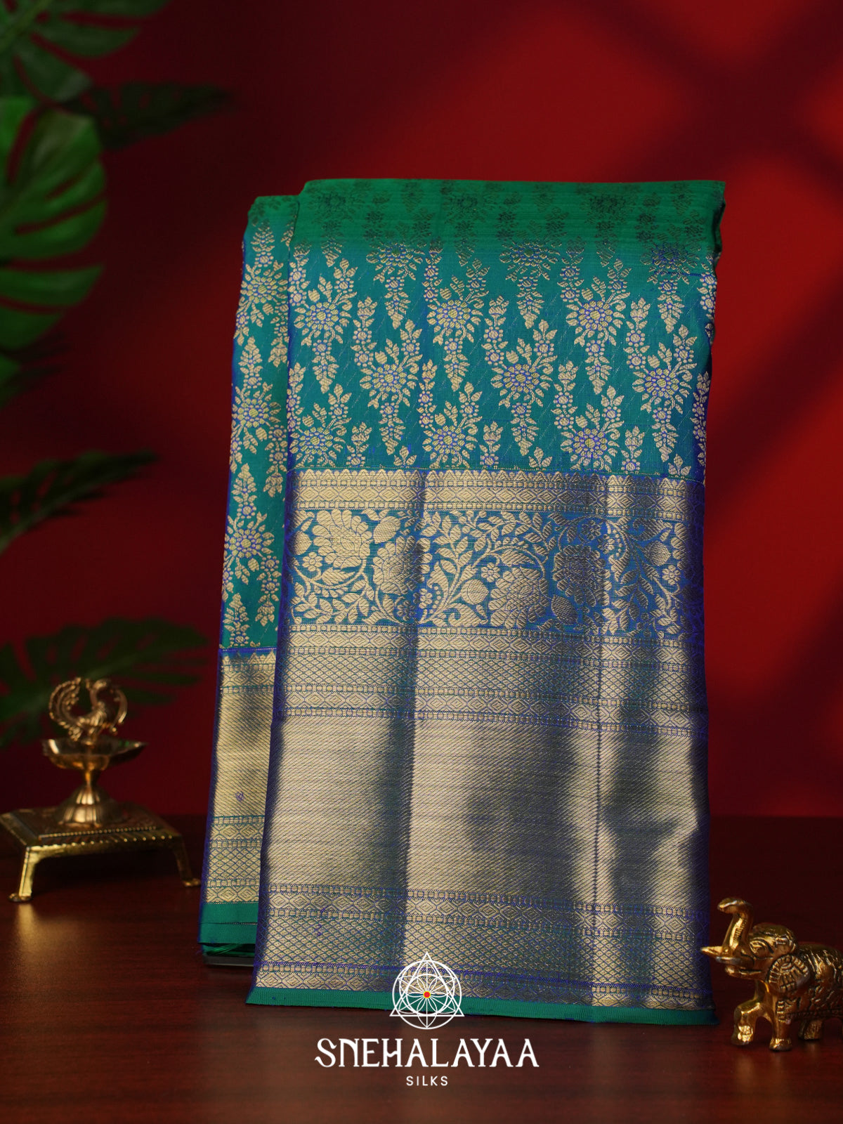 Teal Blue Kanjivaram Silk Saree