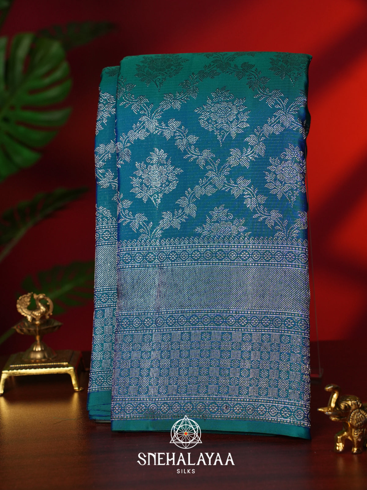 Peacock Blue Kanjivaram Silk Saree
