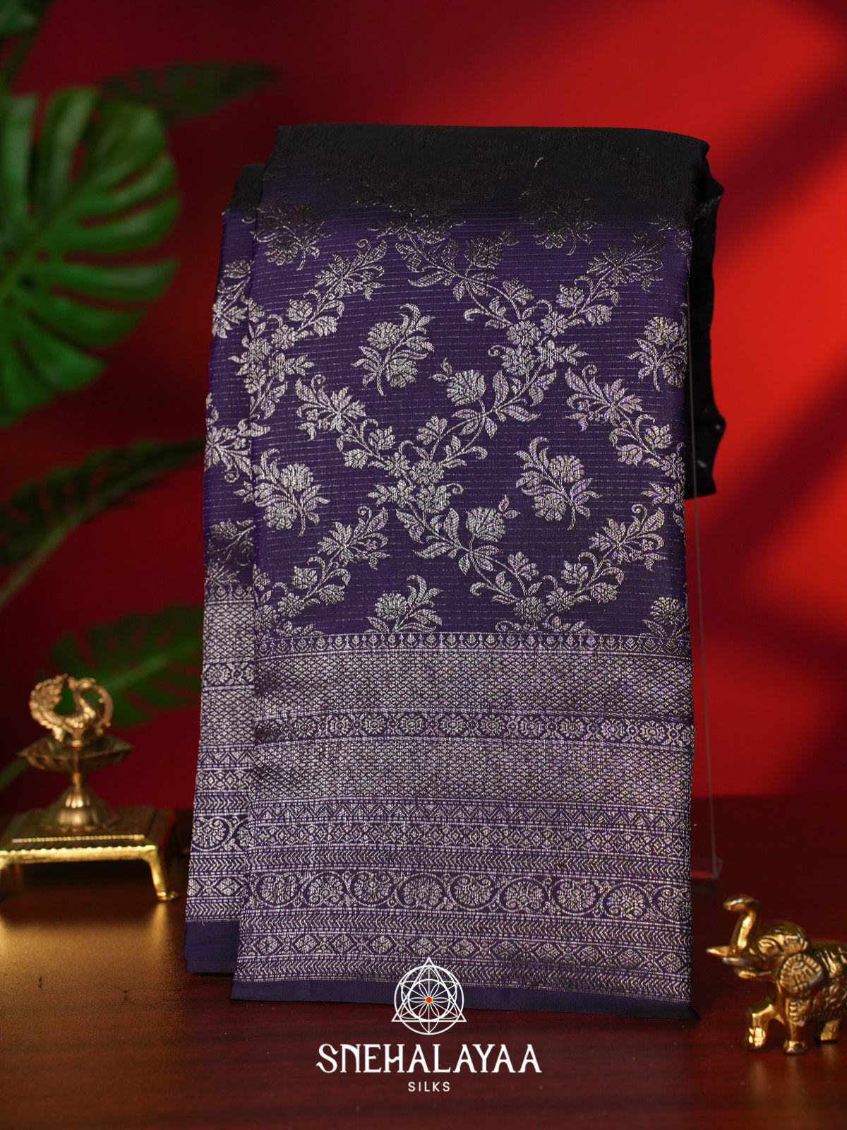 Aubergine Purple Kanjivaram Silk Saree