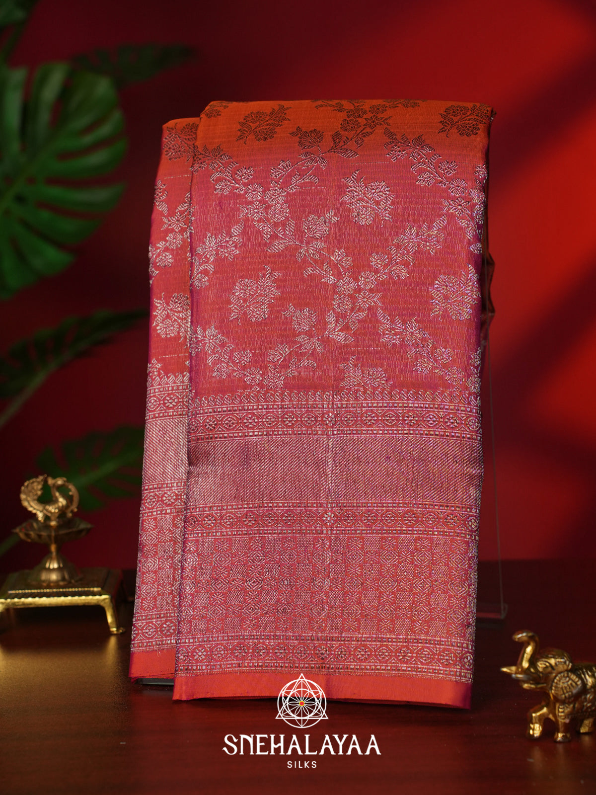 Coral Pink Kanjivaram Silk Saree