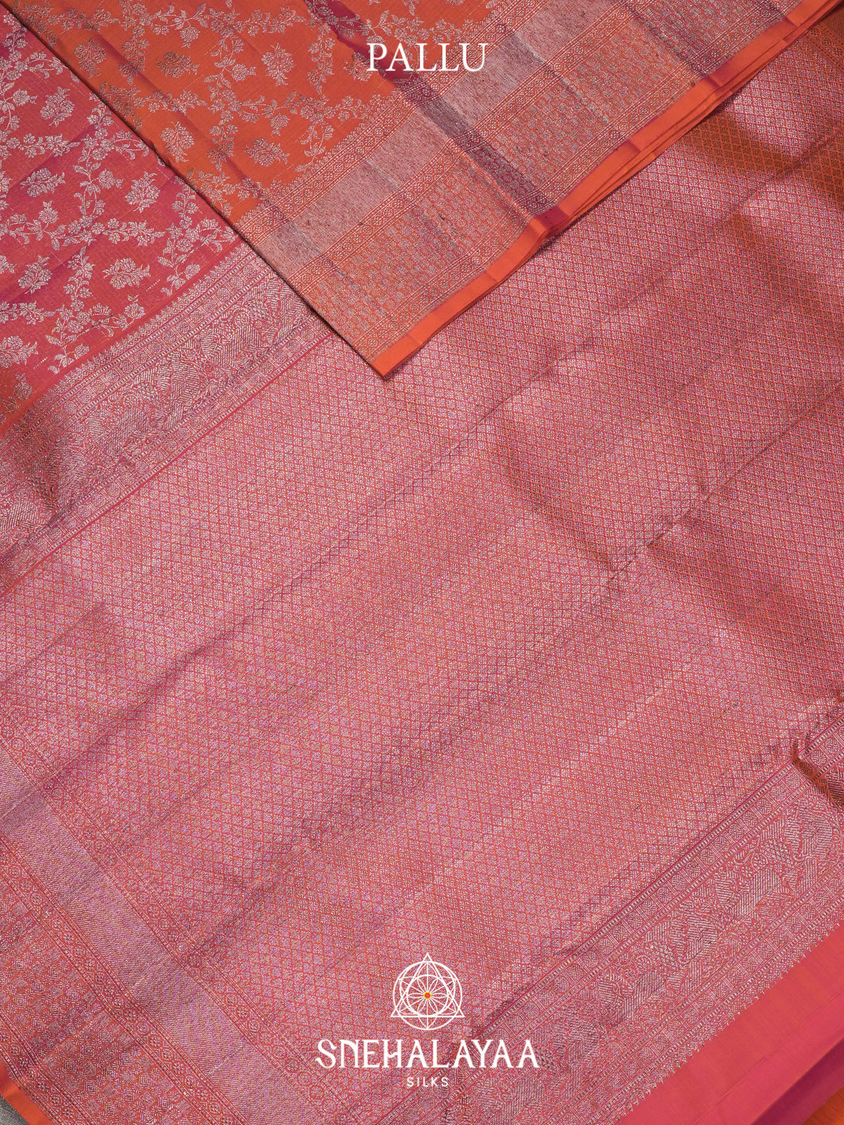 Coral Pink Kanjivaram Silk Saree