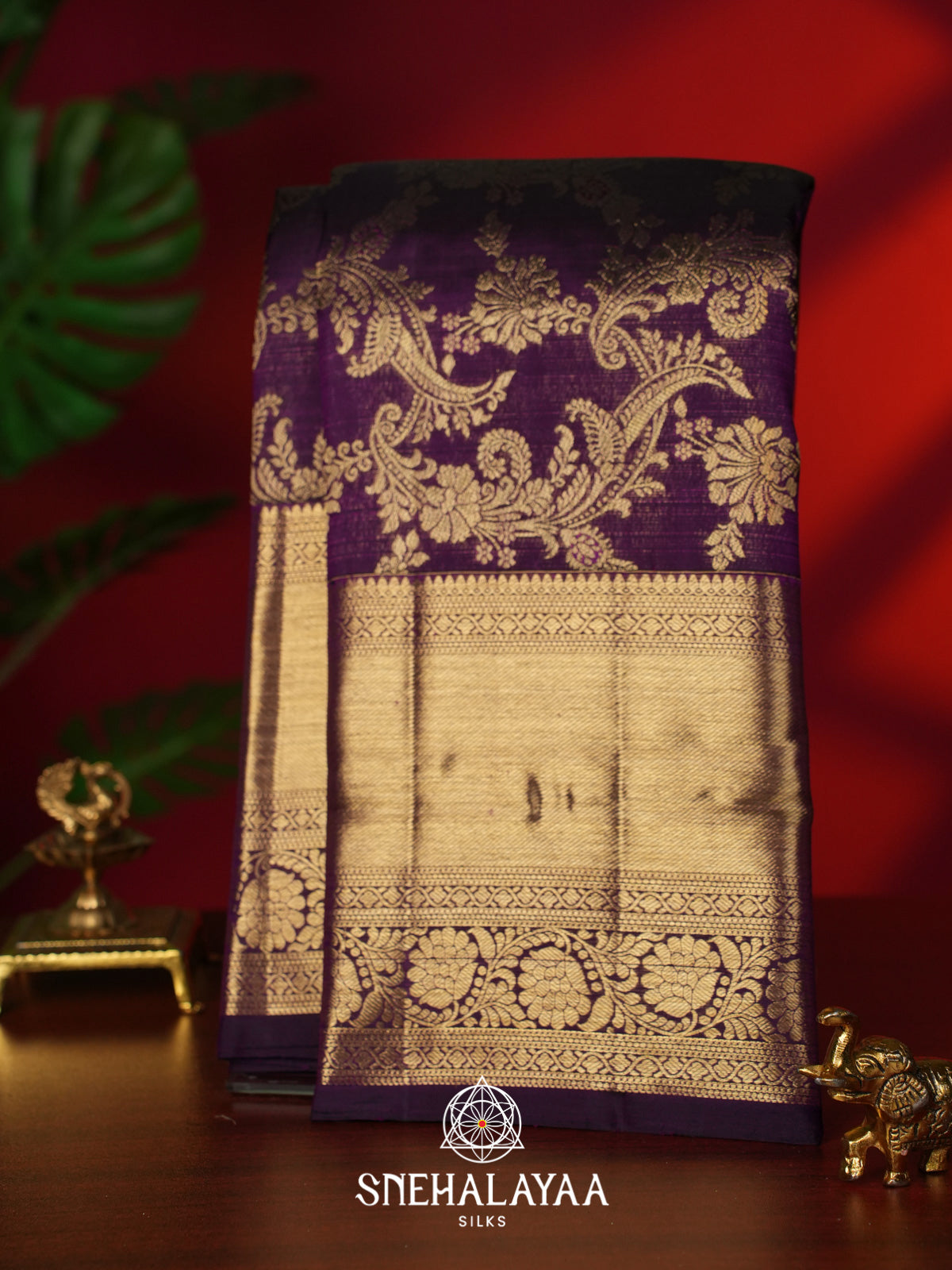 Aubergine Purple Kanjivaram Silk Saree