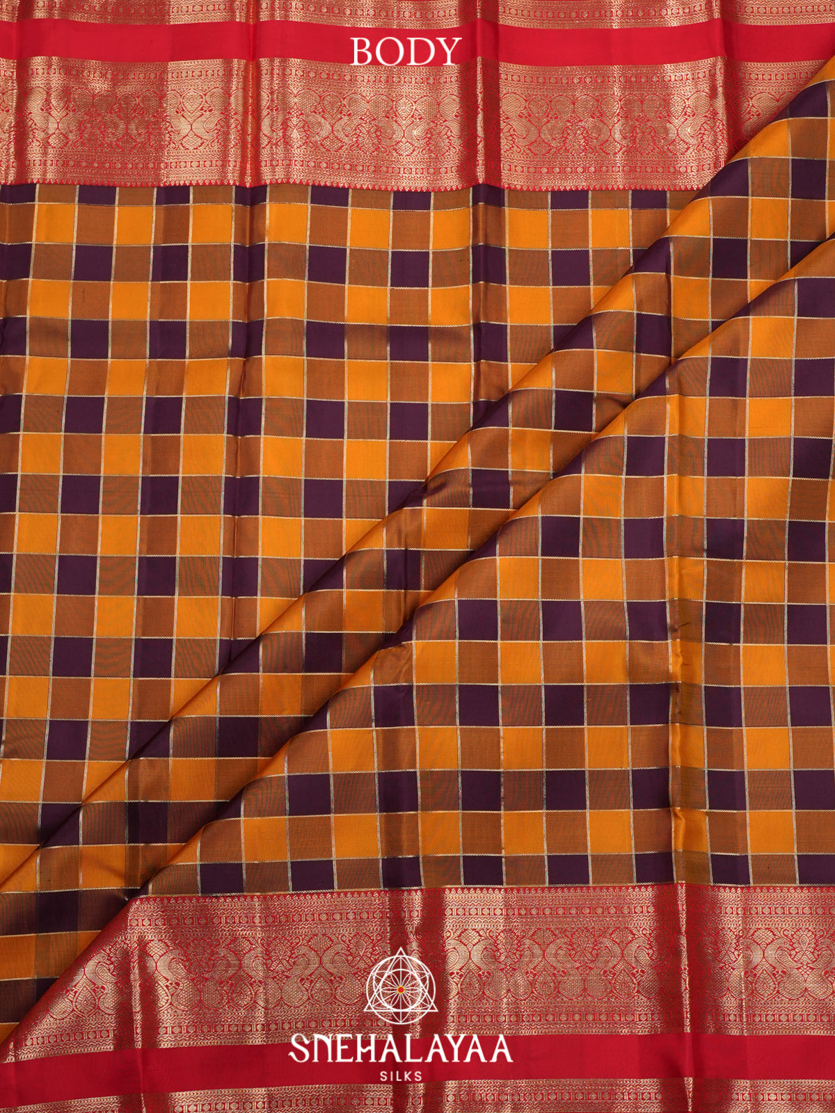 Multicolour Checks Kanjivaram Silk Saree