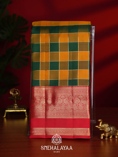 Multicolour Checks Kanjivaram Silk Saree