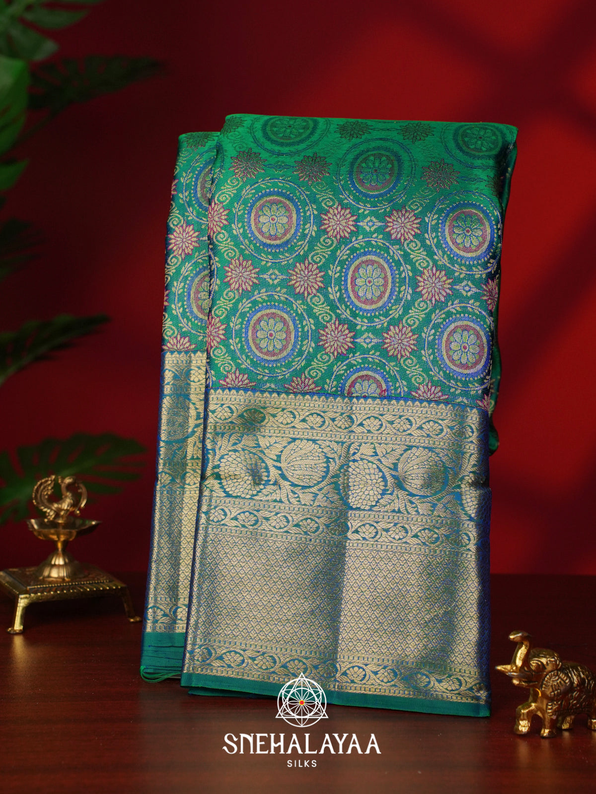 Teal Green Kanjivaram Silk Saree