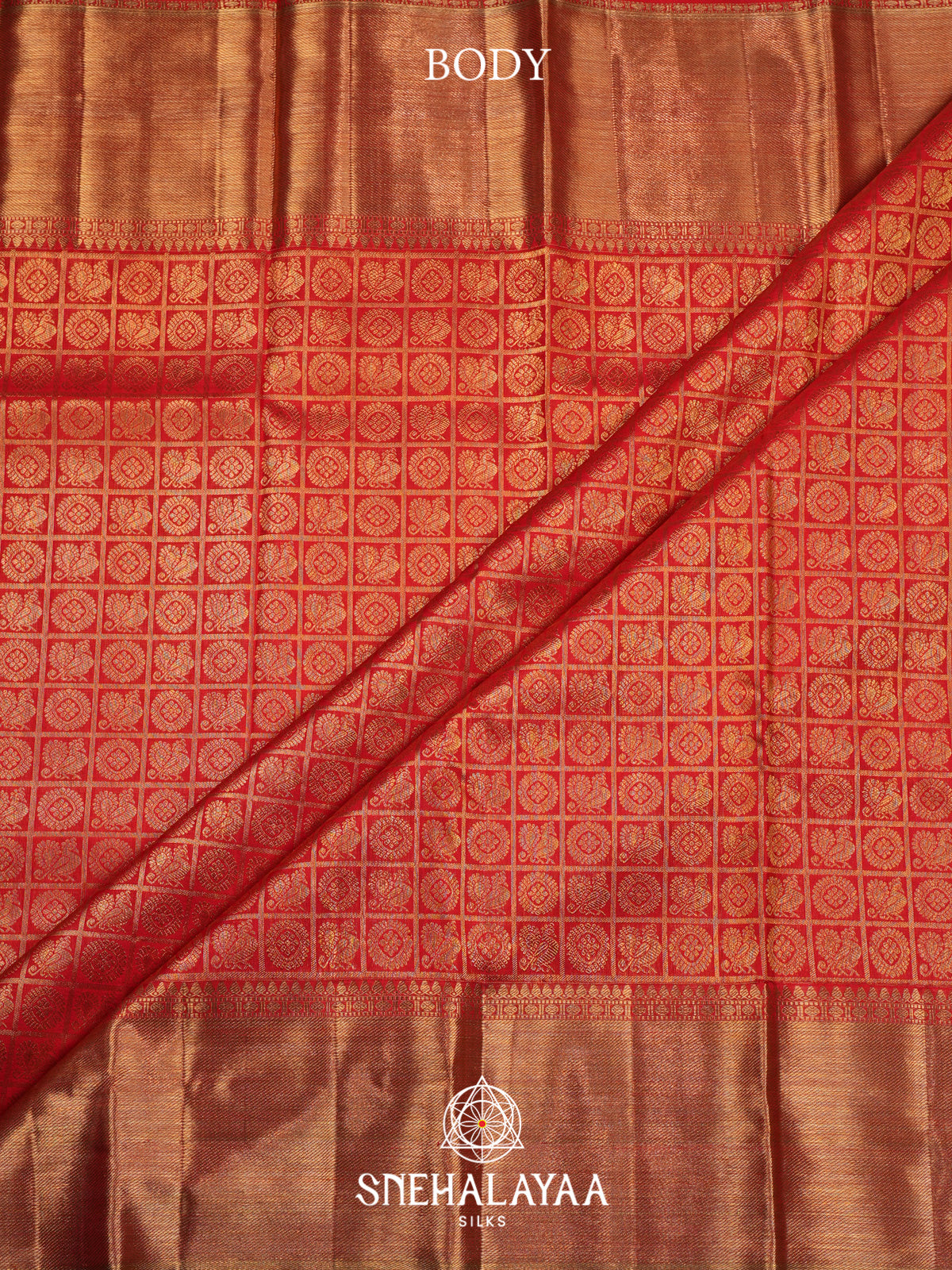 Rust Orange Kanjivaram Silk Saree