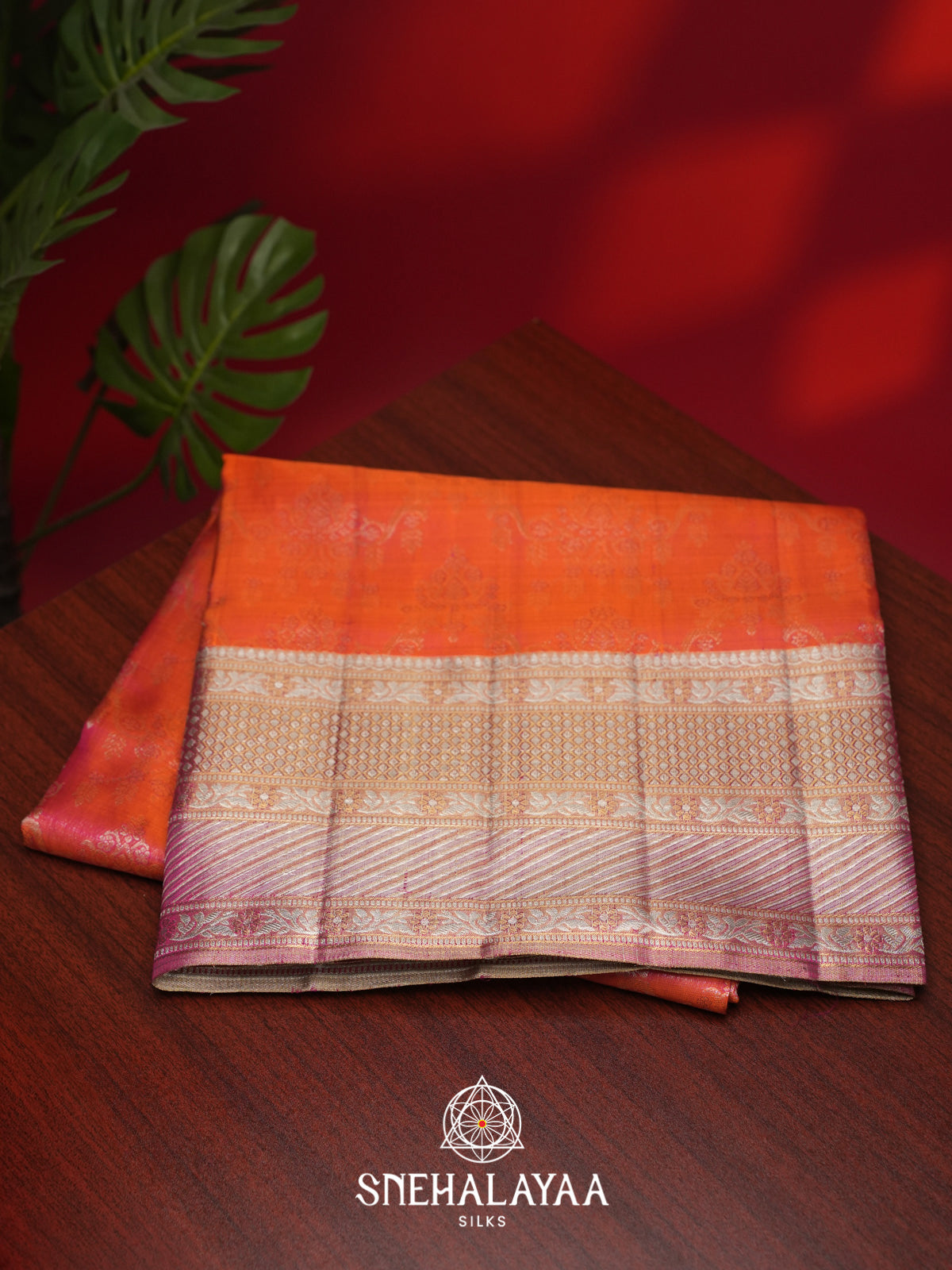 Coral Orange Kanjivaram Silk Saree