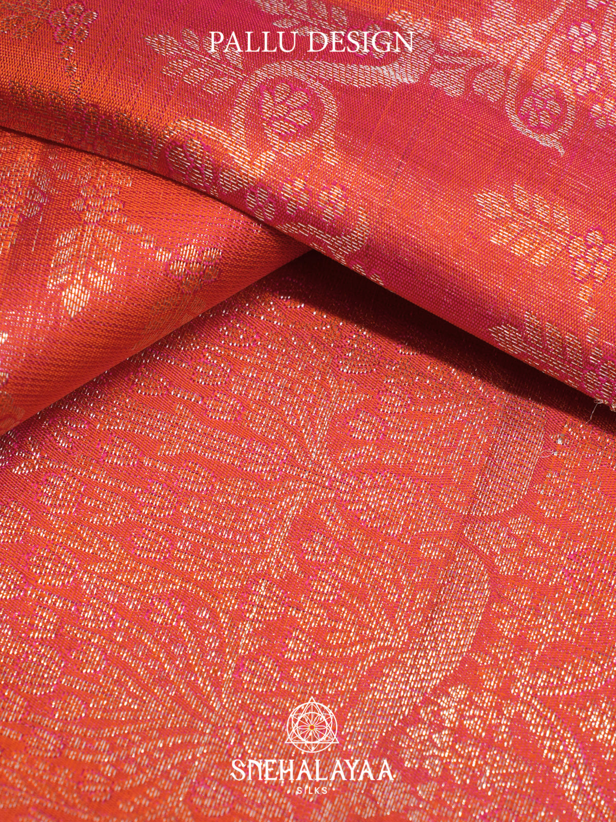 Coral Orange Kanjivaram Silk Saree