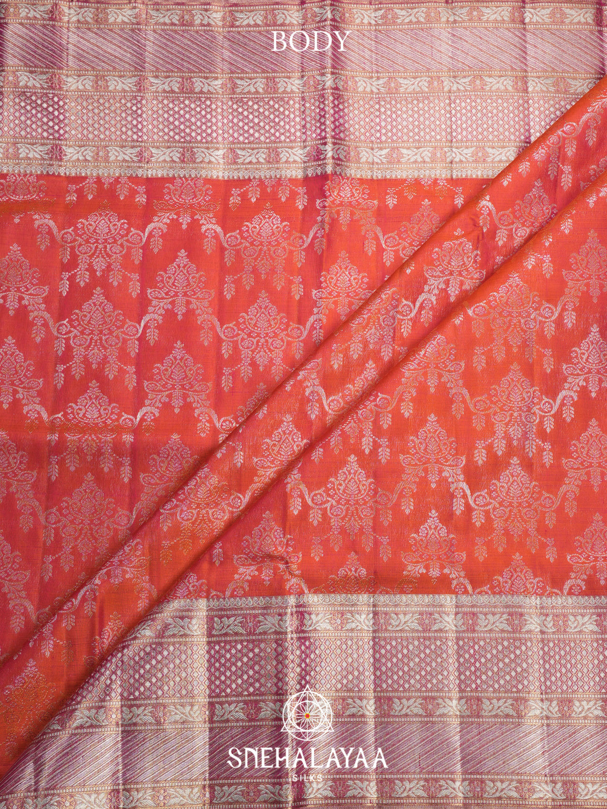 Coral Orange Kanjivaram Silk Saree