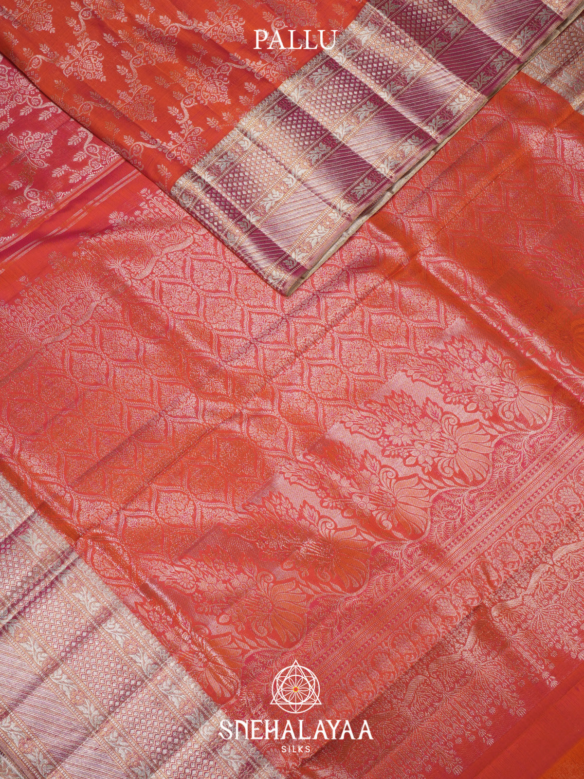 Coral Orange Kanjivaram Silk Saree