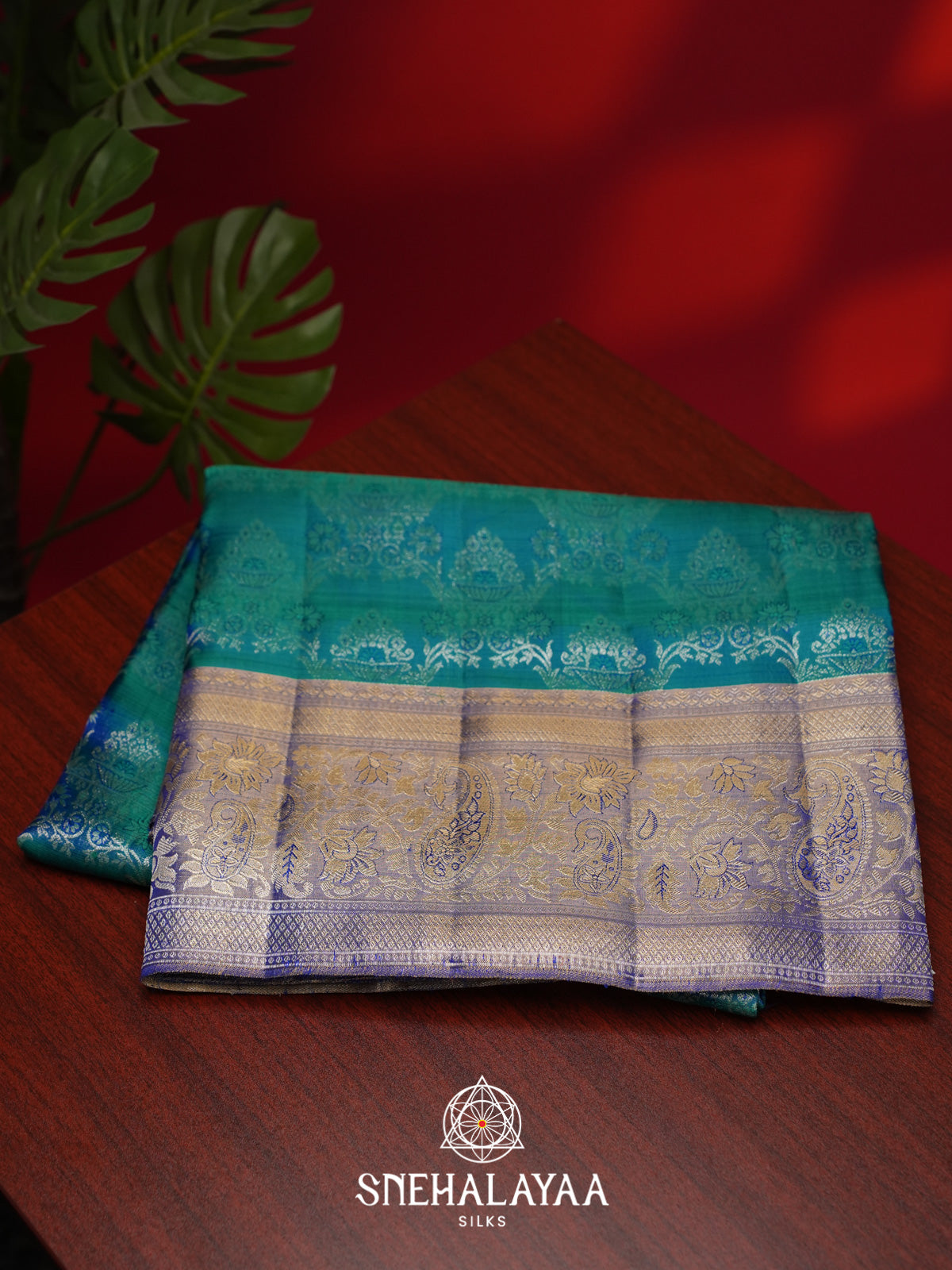 Teal Blue Kanjivaram Silk Saree