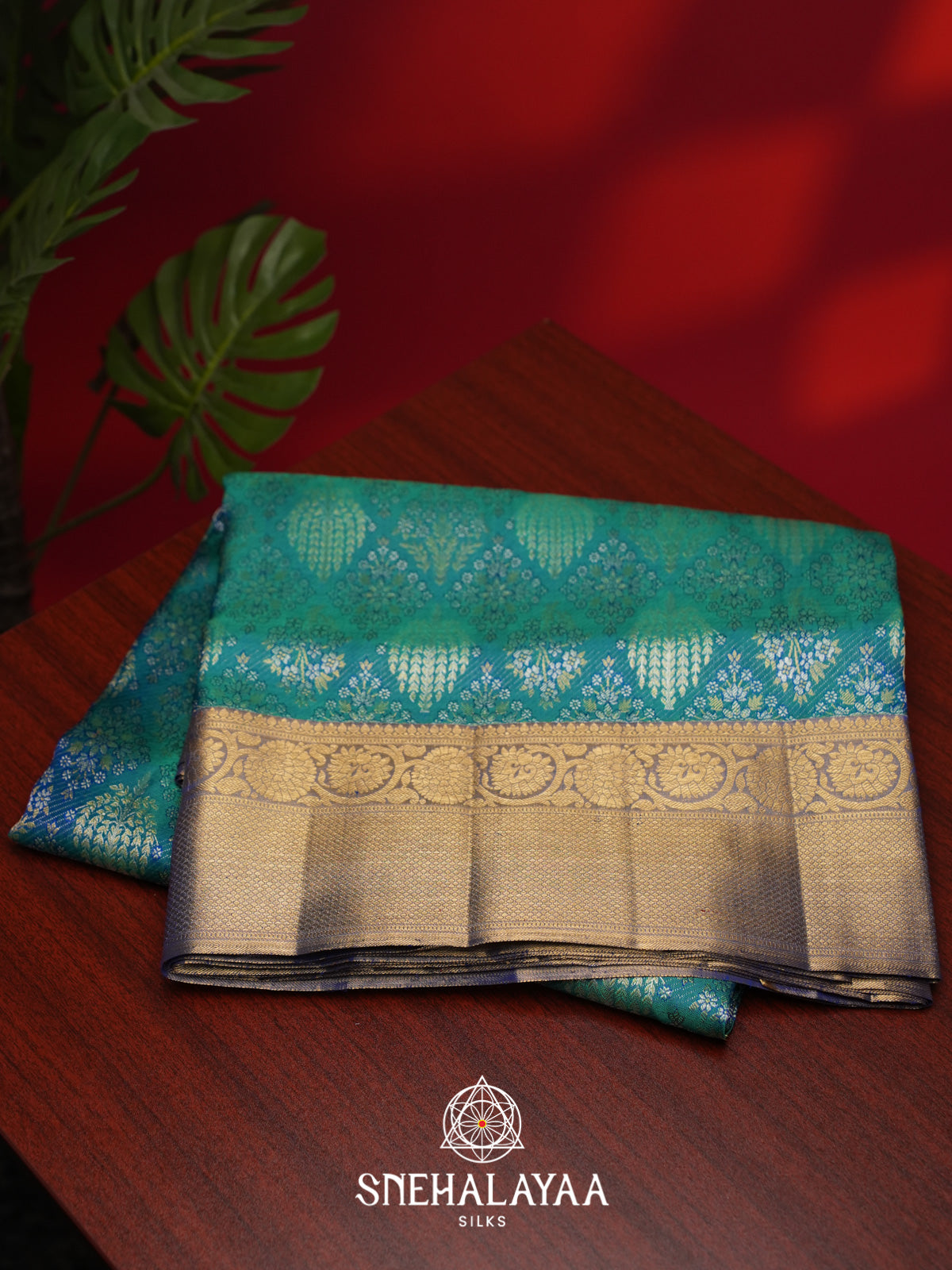 Teal Blue Kanjivaram Silk Saree