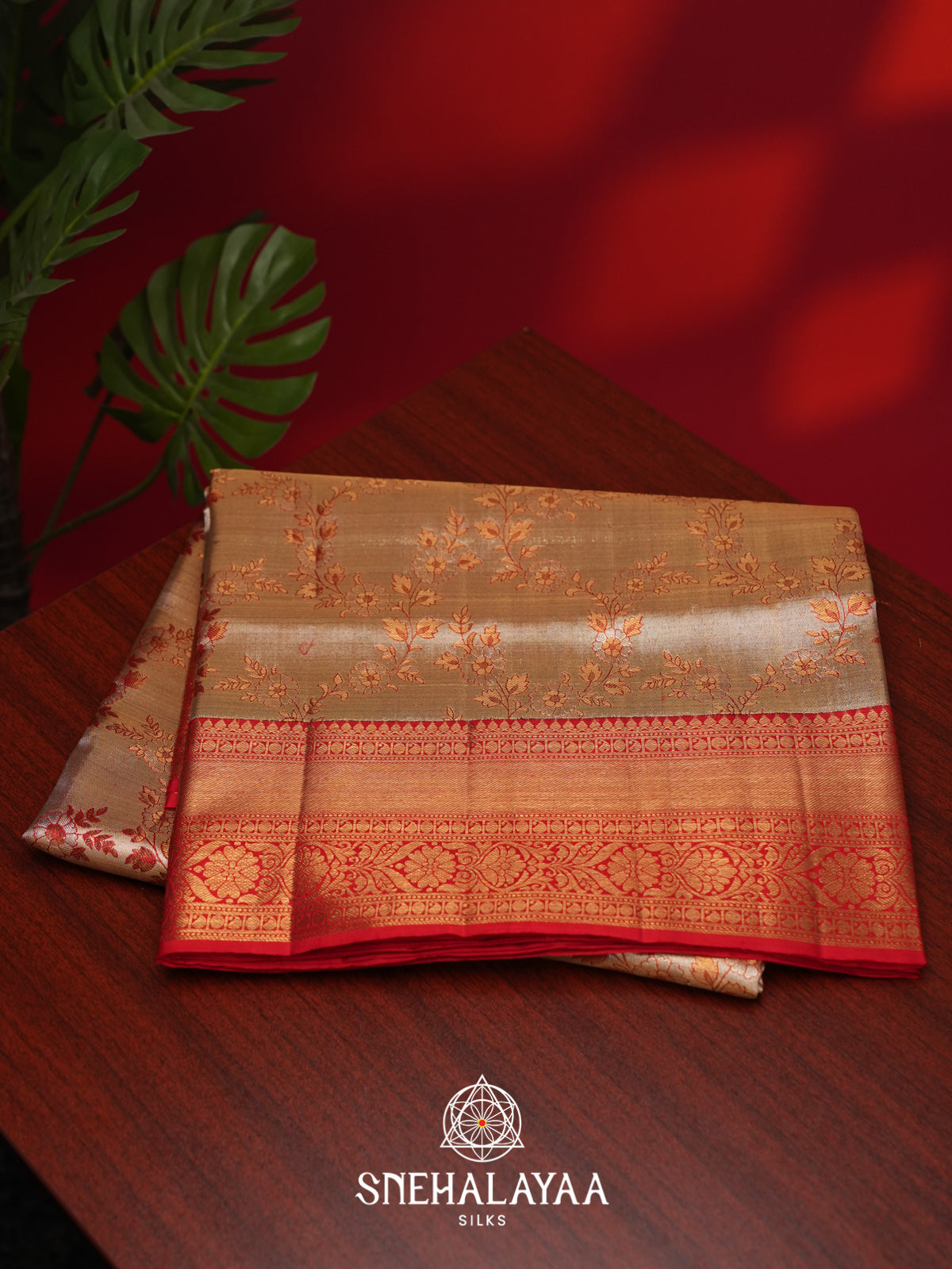 Beige Gold Kanjivaram Silk Saree