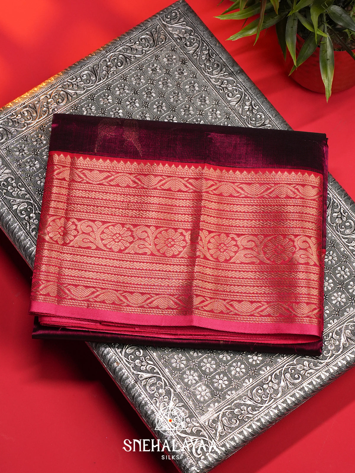Magenta Mangalagiri Silk Cotton Saree